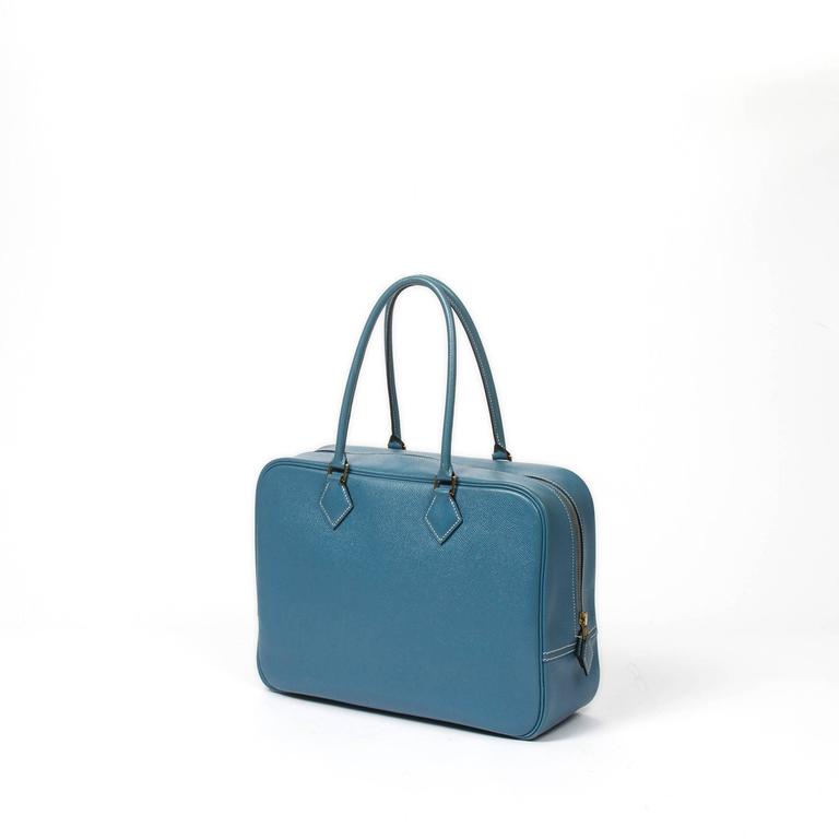 Hermès Plume 32 Bleu Jean Courchevel Leather For Sale at 1stDibs