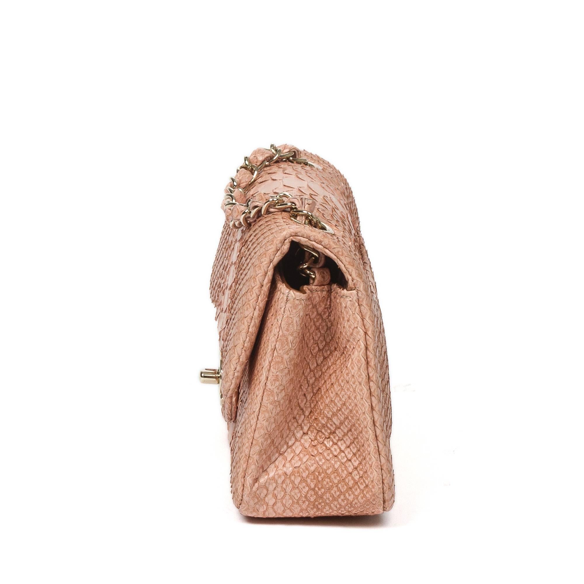 Beige Mini Flap Bag Soft Pink Python
