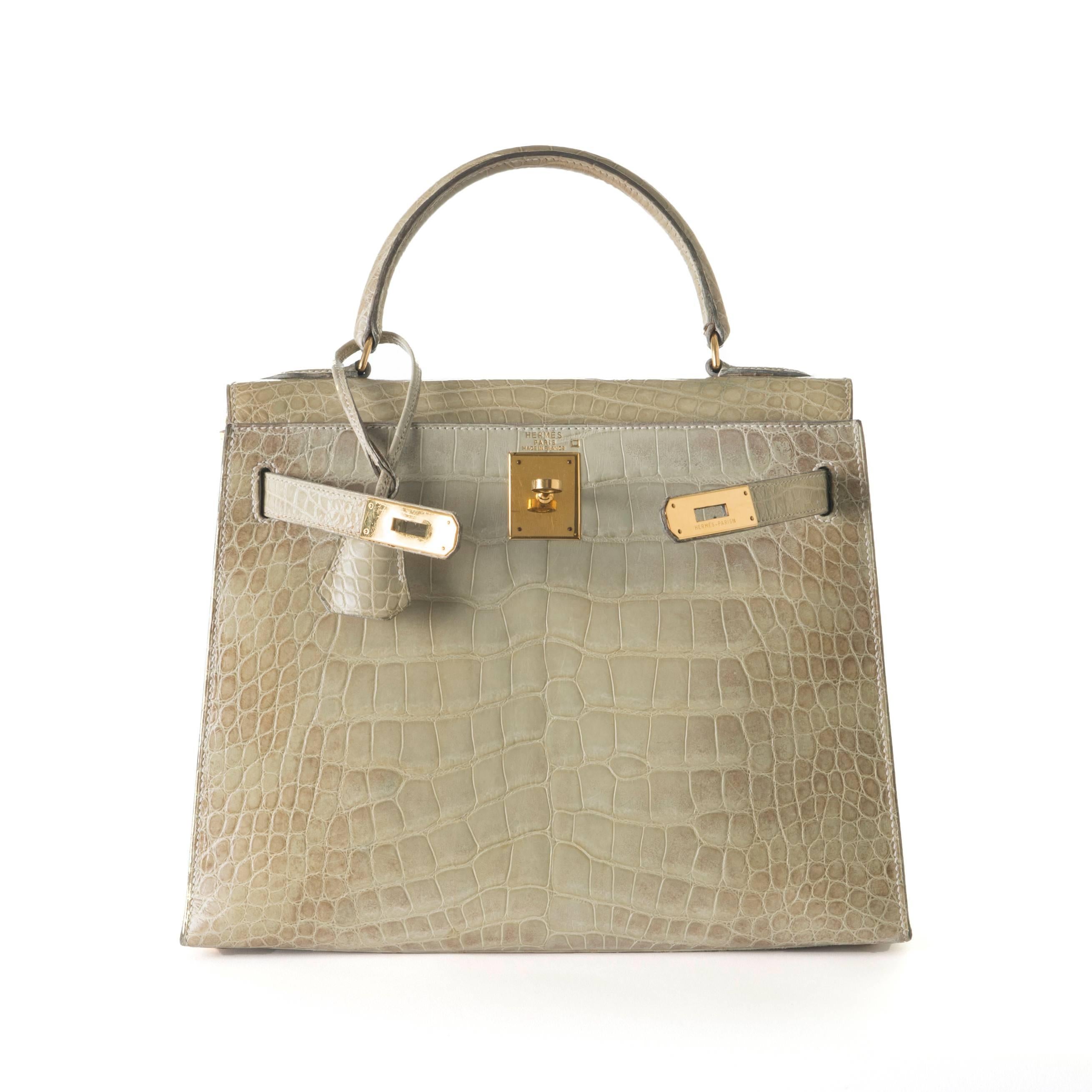 Women's Hermes Kelly Sellier 28 Celadon Matte Alligator