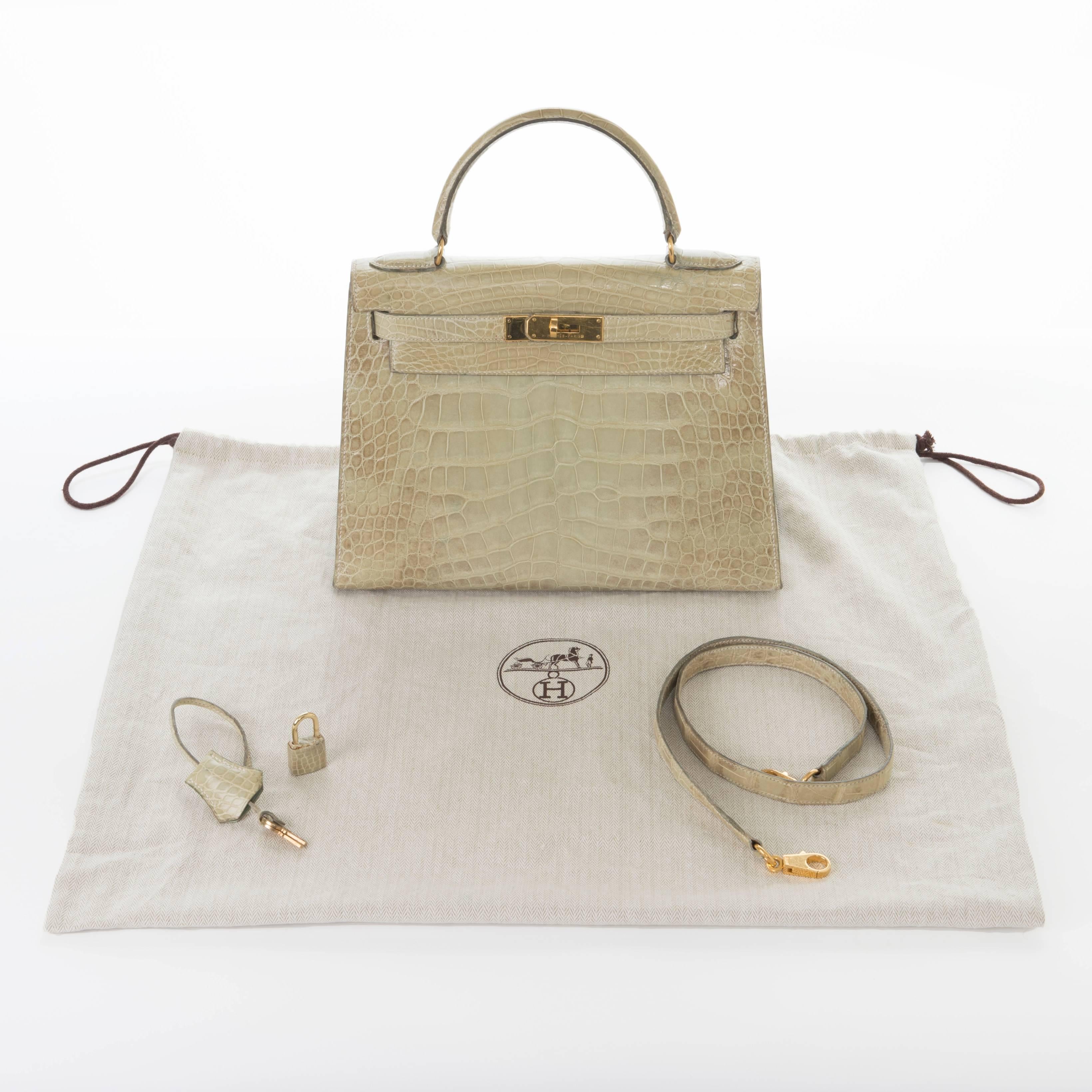 Hermes Kelly Sellier 28 Celadon Matte Alligator 5