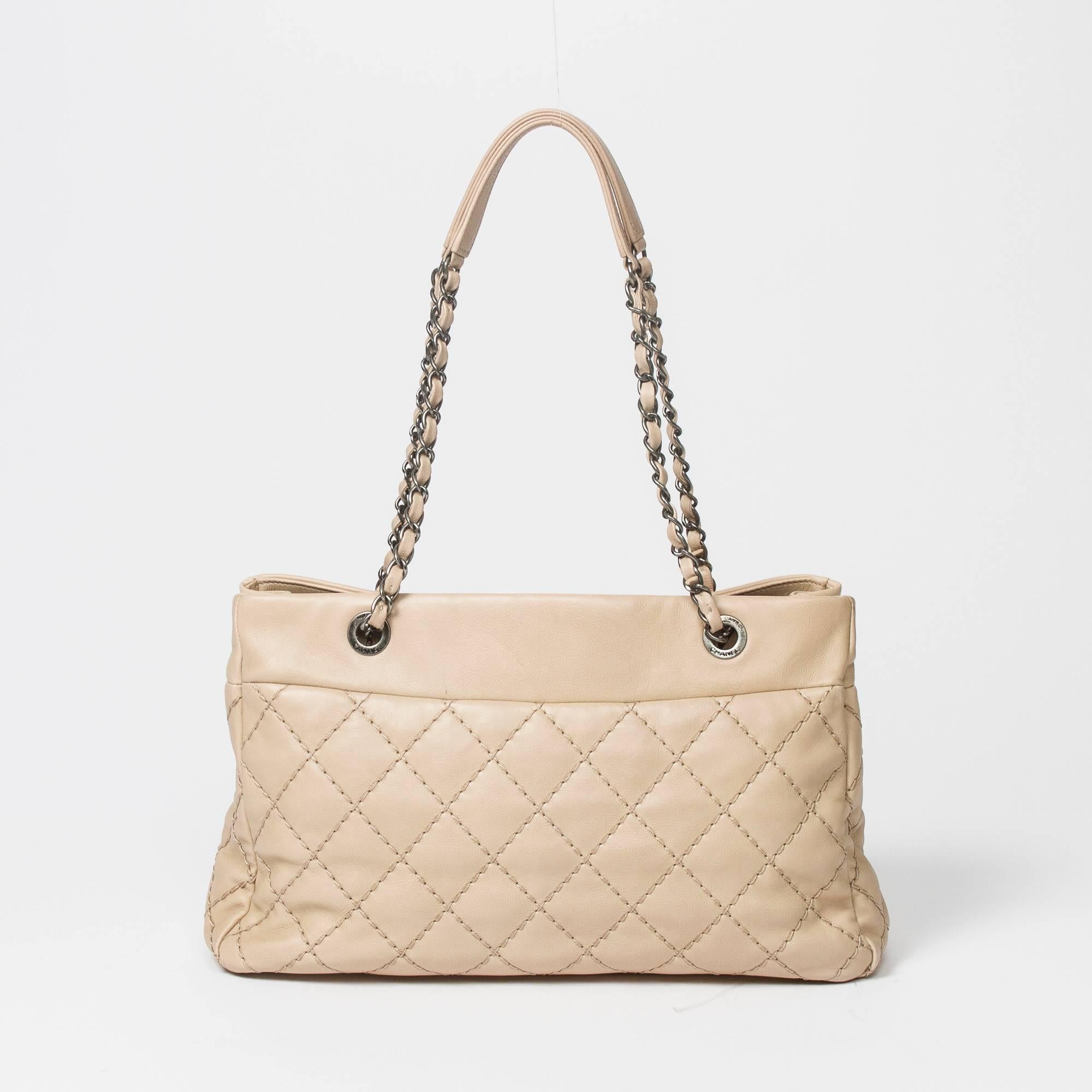 Chanel Tote Beige Stitch Quilted Leather 1