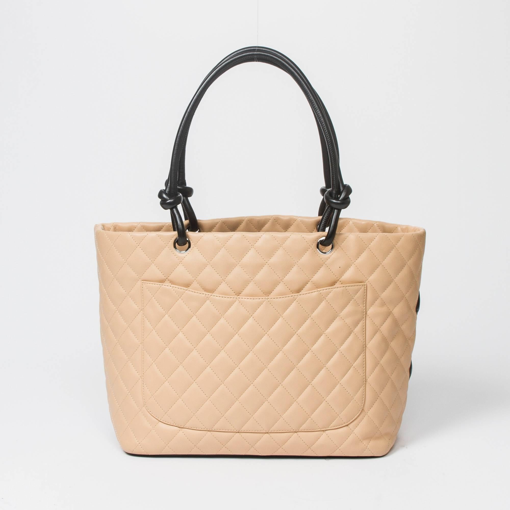 Chanel Cambon Tote GM Beige Quilted Leather 1