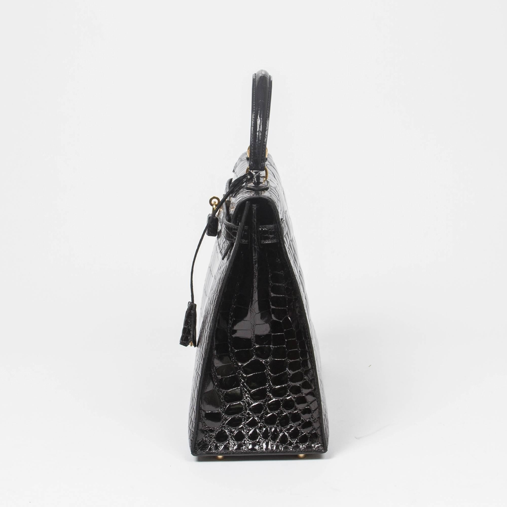 Hermes Kelly Sellier 35 Black Alligator In Excellent Condition In Dublin, IE
