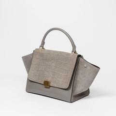 CELINE Trapeze MM Grey Alligator Embossed Nubuck