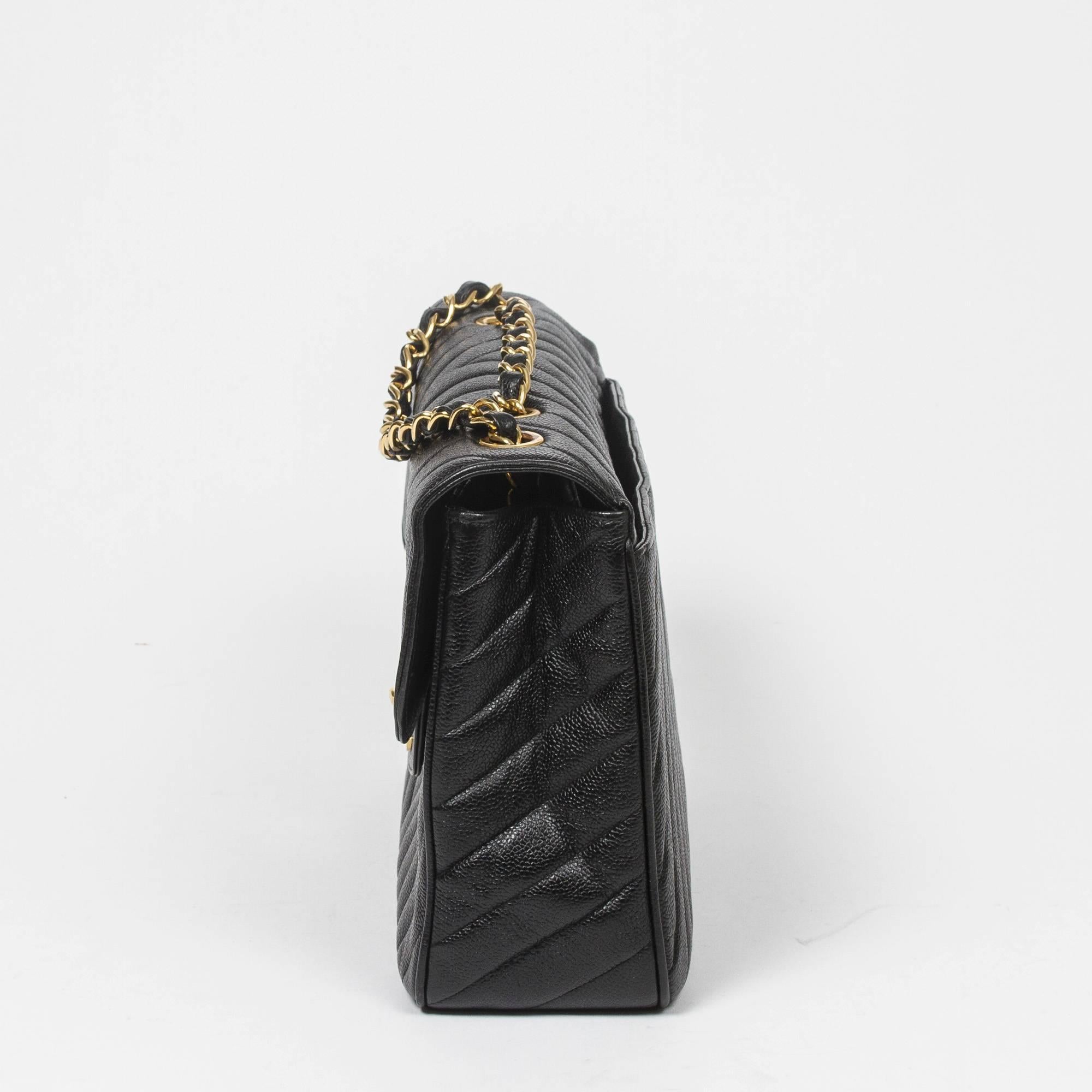 Black Chanel - Jumbo Maxi Chevron Quilted Caviar Leather