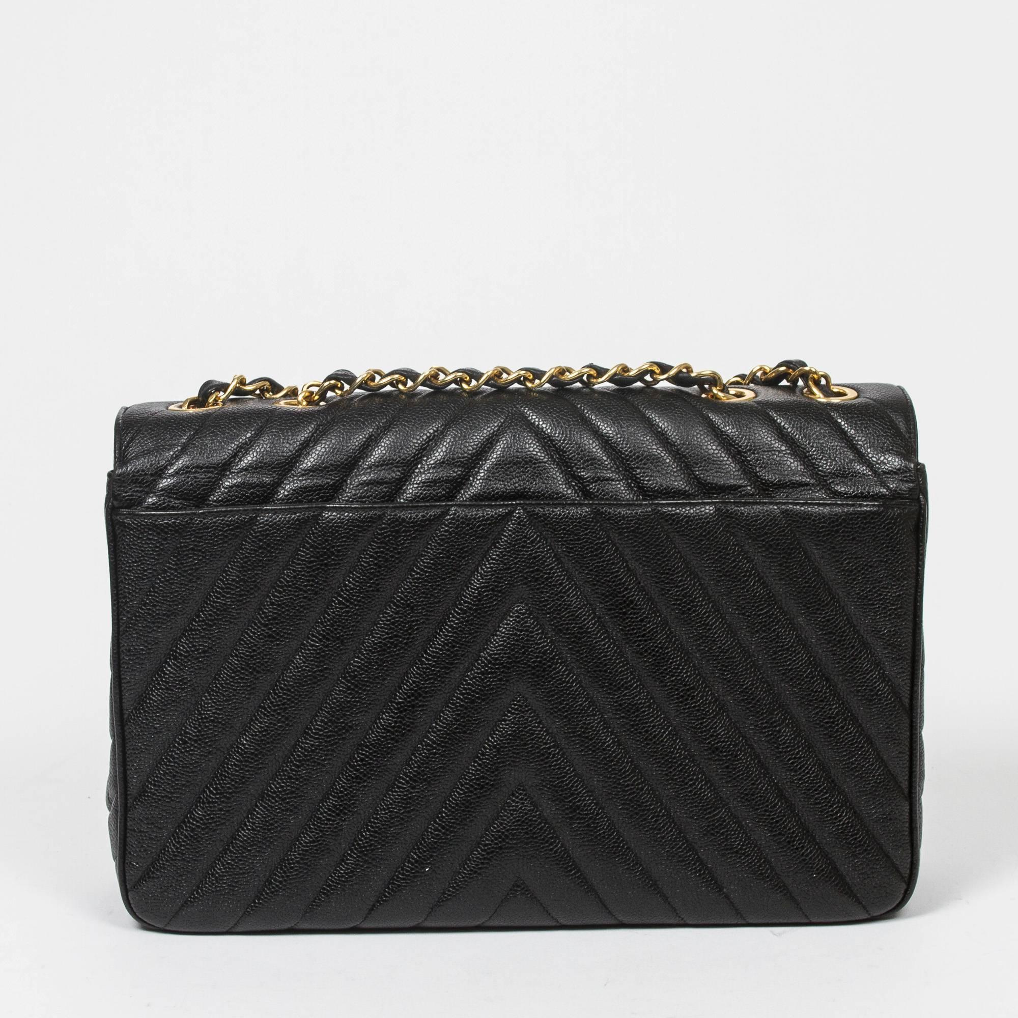 Women's Chanel - Jumbo Maxi Chevron Quilted Caviar Leather