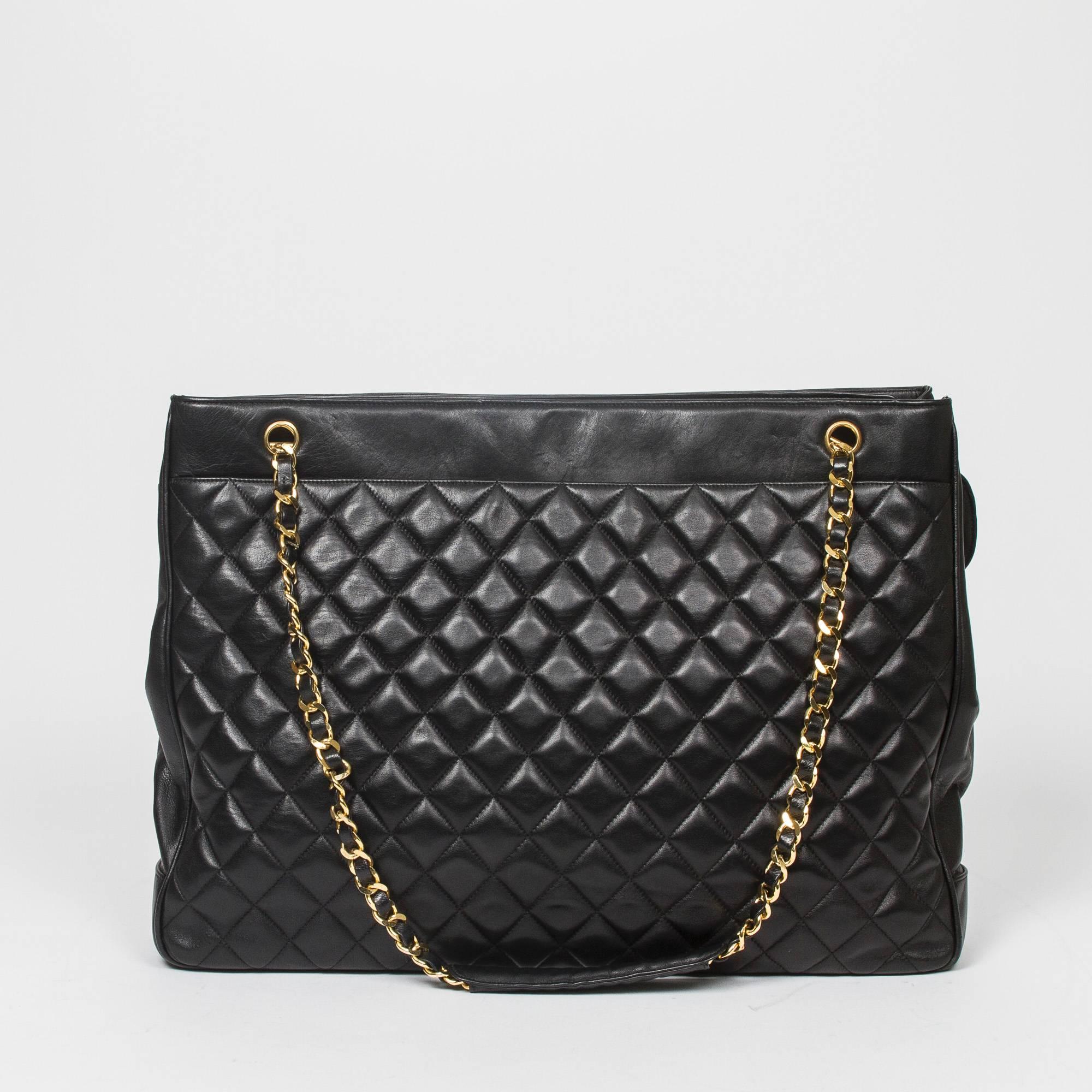 Chanel - Vintage Supermodel Tote Black Quilted Leather 1