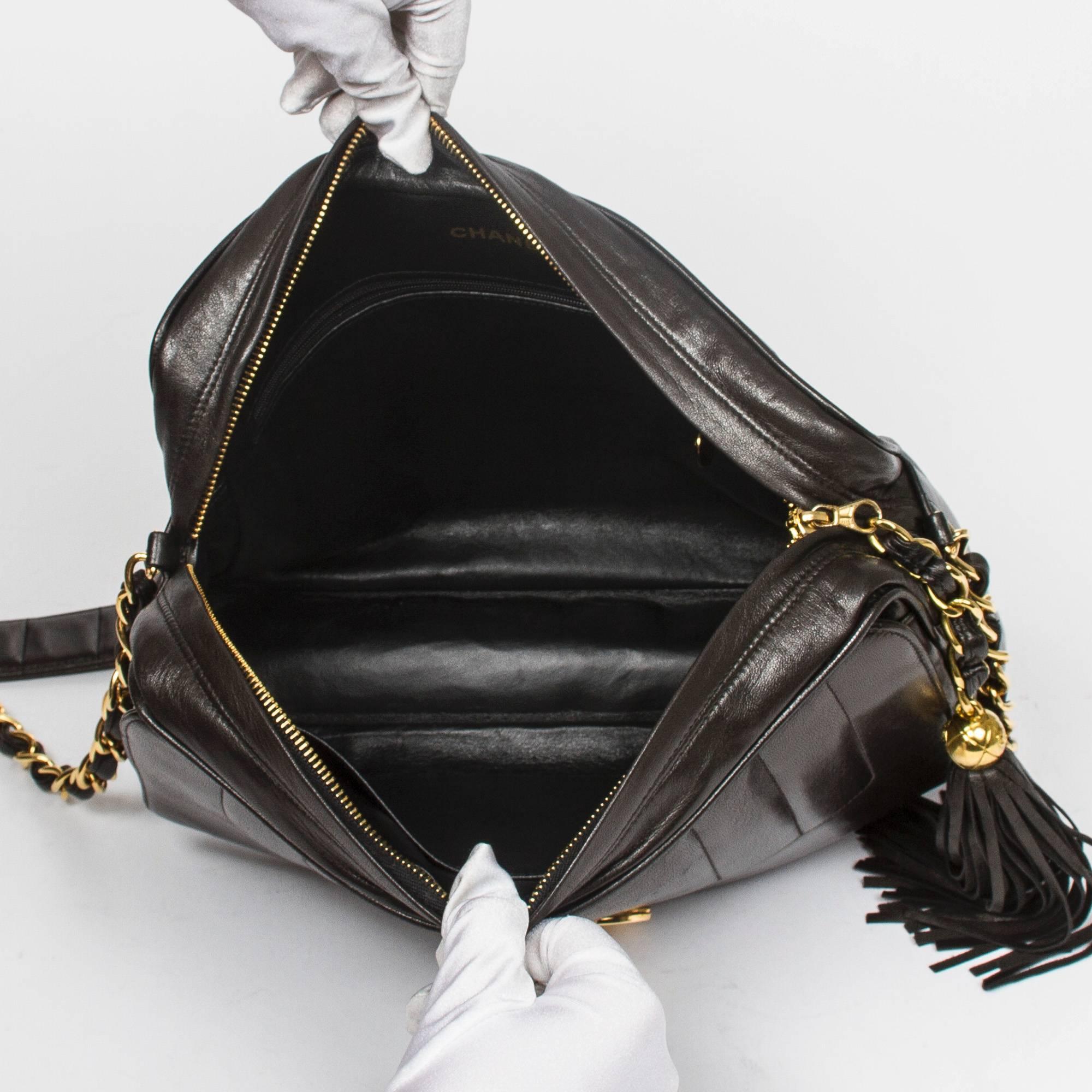 Chanel - Vintage Tassel Shoulder Bag Black Vertical Quilted Leather 2
