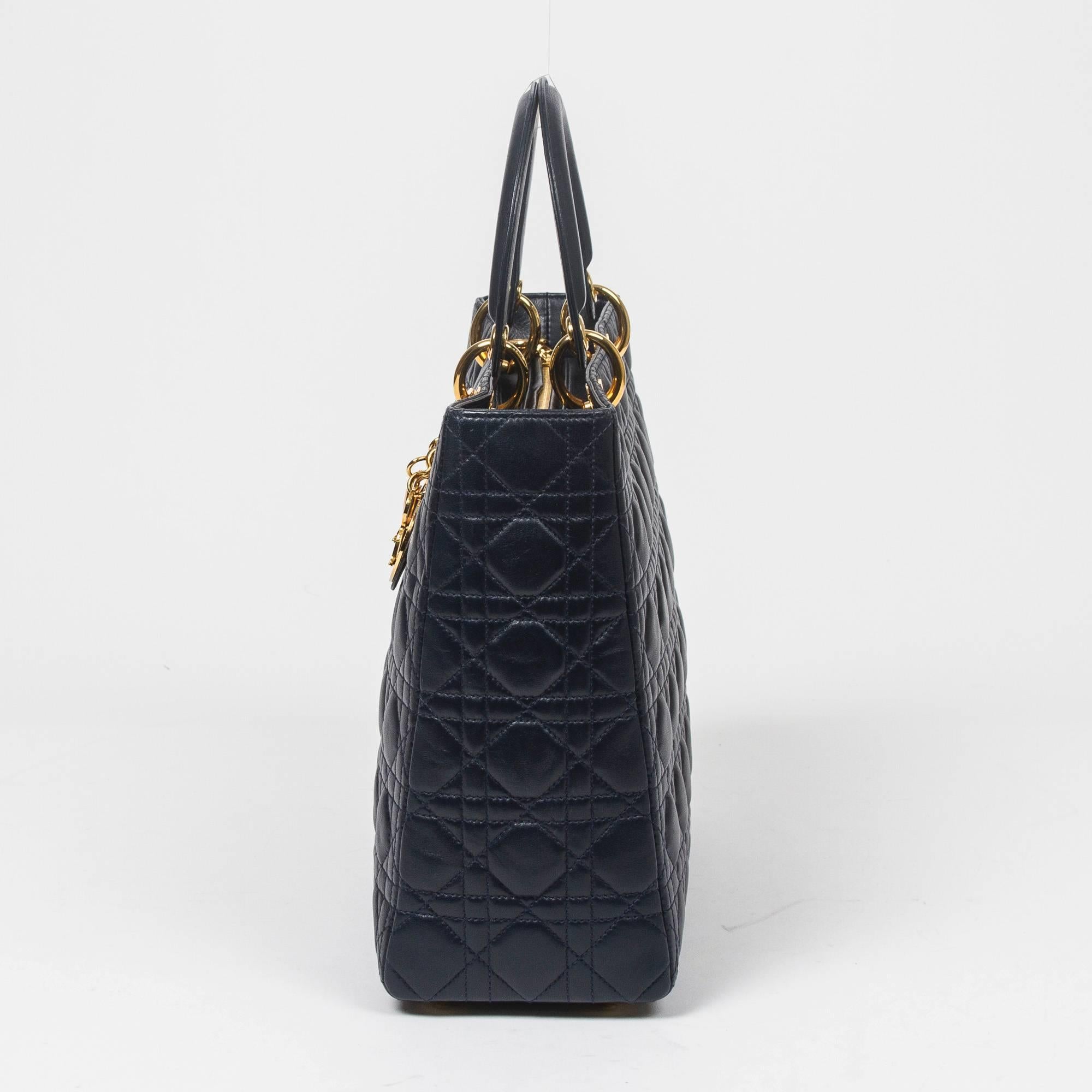 Black Dior - Lady Dior GM Navy Blue Cannage Leather