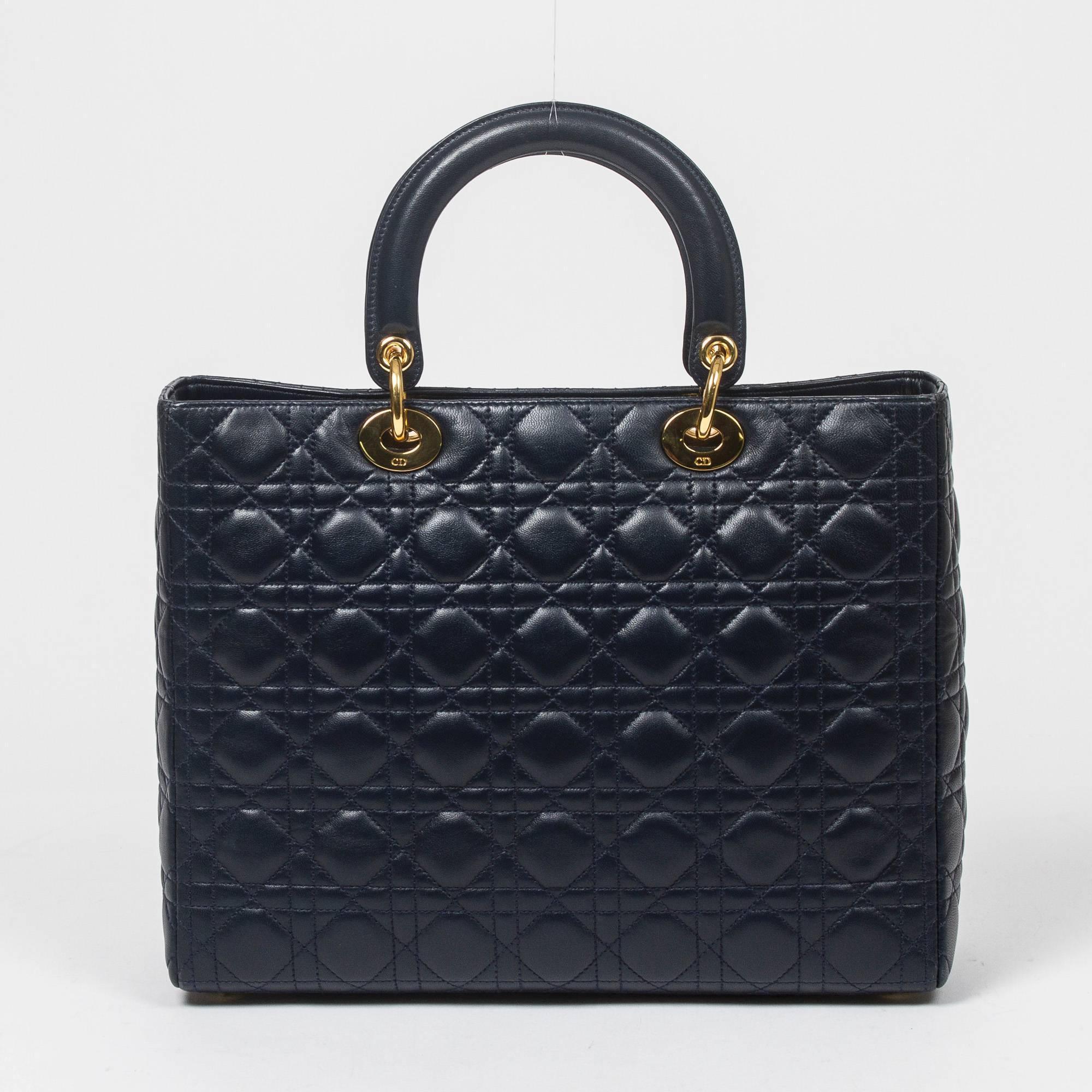 Women's Dior - Lady Dior GM Navy Blue Cannage Leather