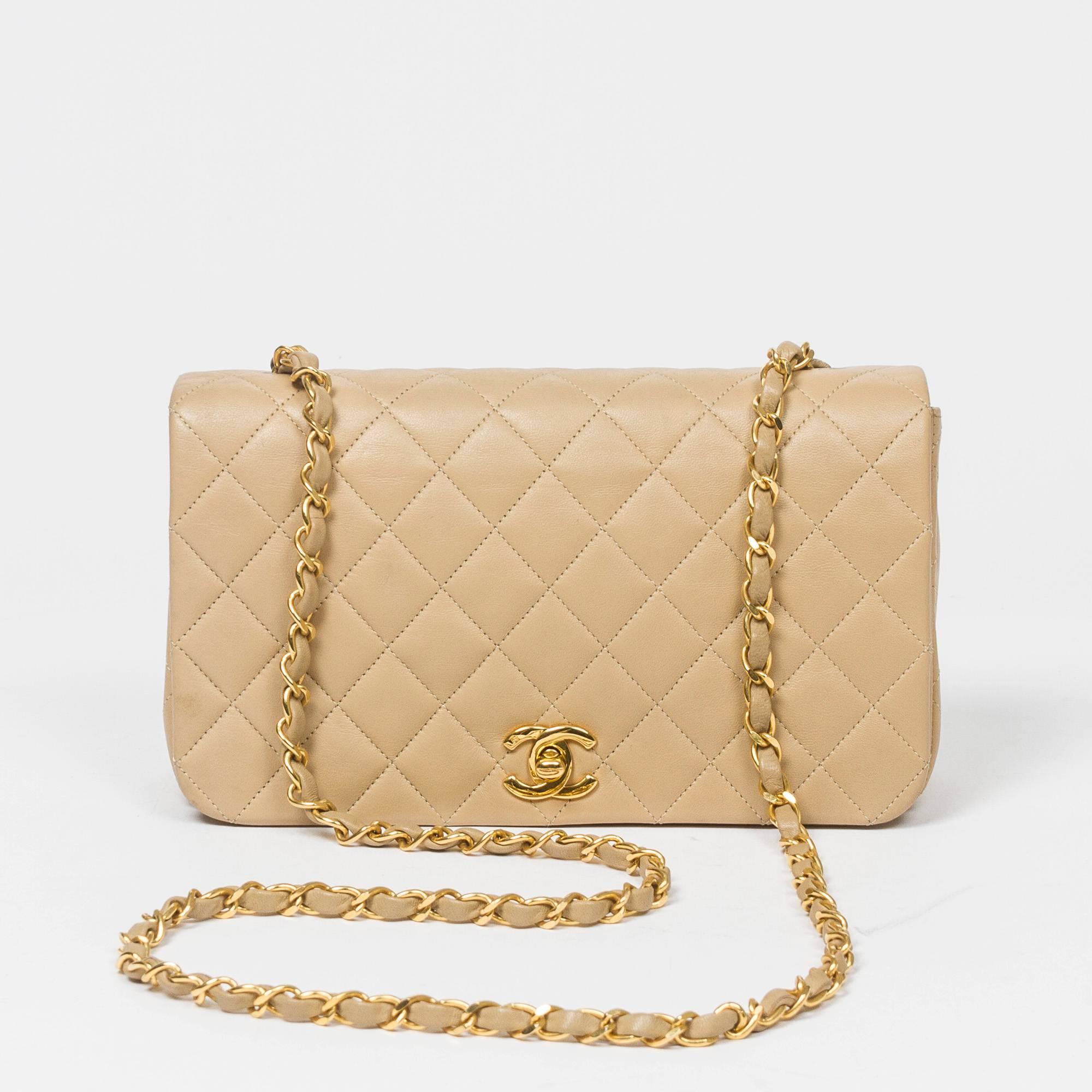 Chanel - Vintage Full Flap Bag Beige Quilted Leather 2