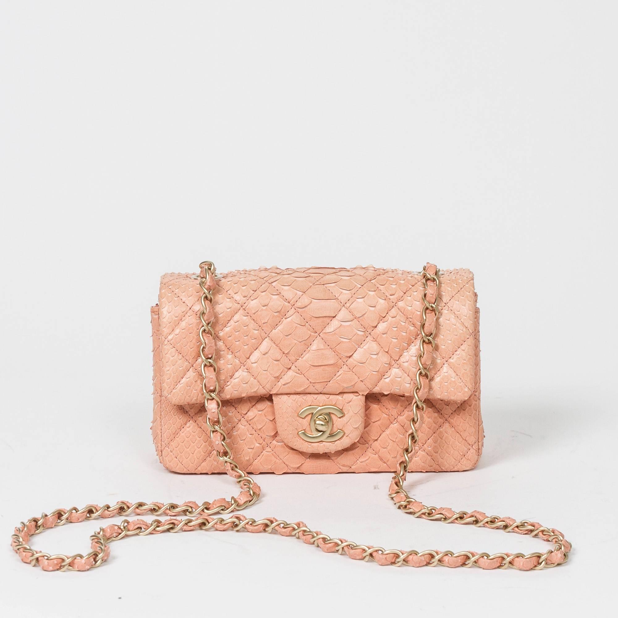 Chanel - Mini Flap Bag Soft Pink Python In Excellent Condition In Dublin, IE