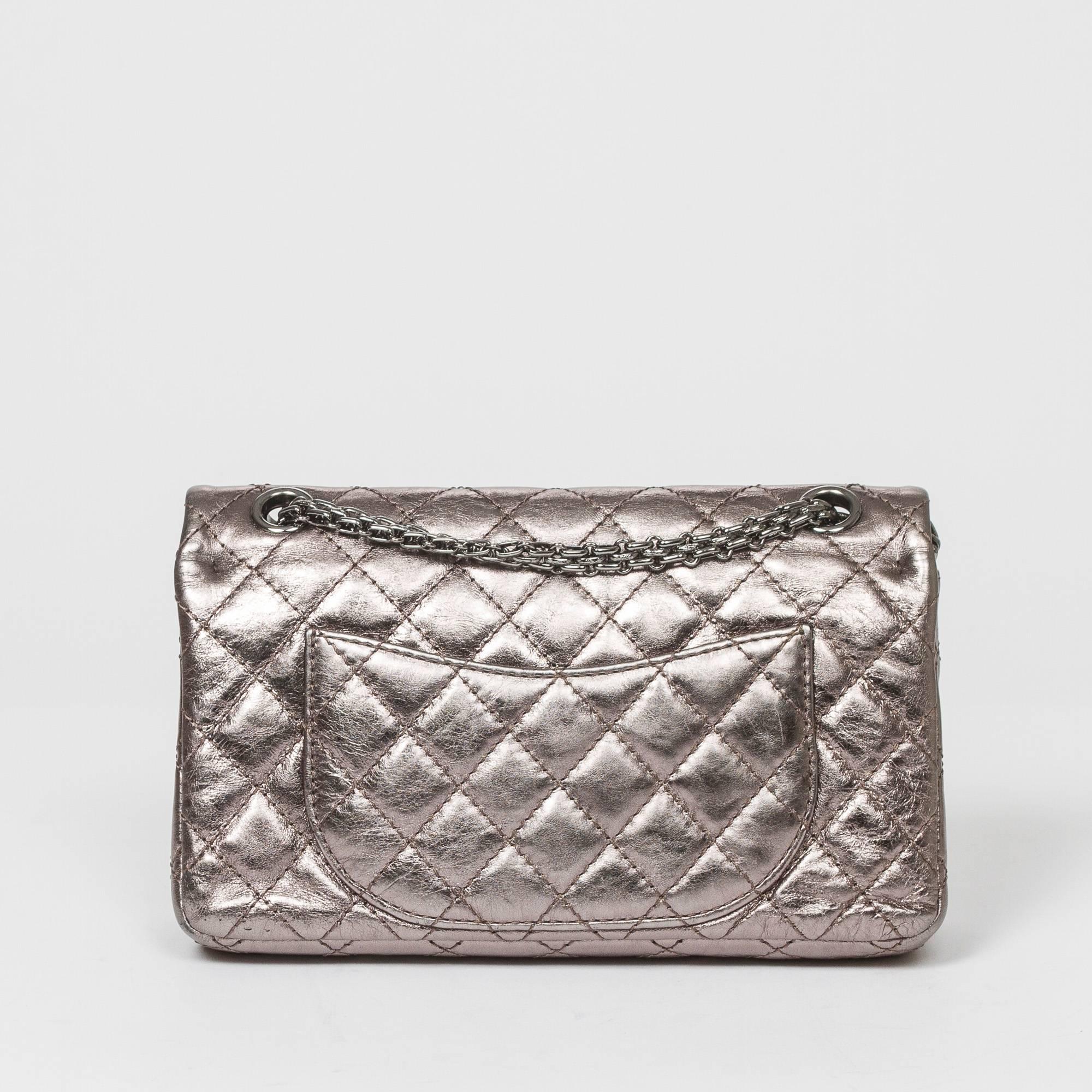 Women's Chanel - Reissue Double Flap Metallic Silver Leather