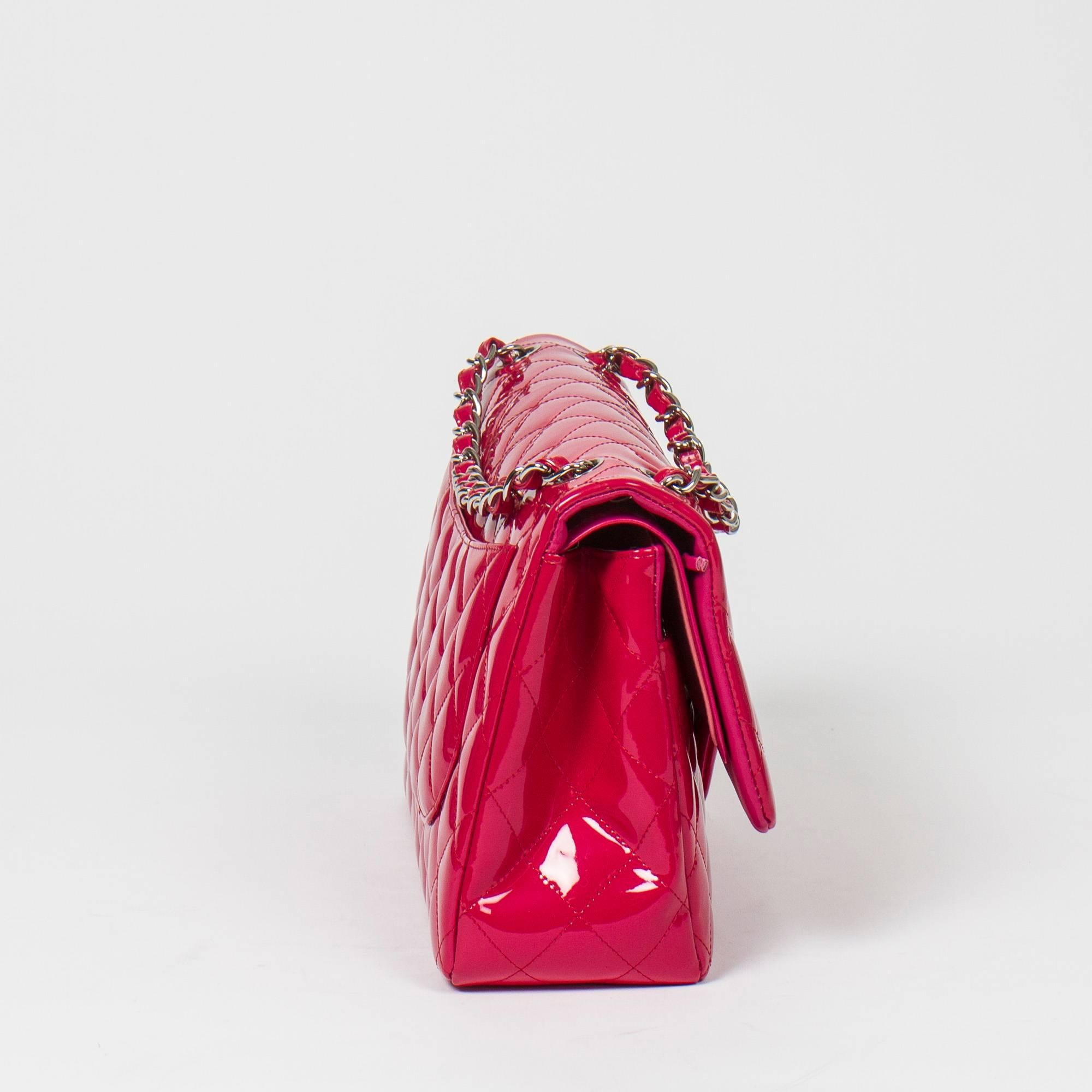Women's Chanel - Jumbo Fuschia Pink Quilted Patent Leather