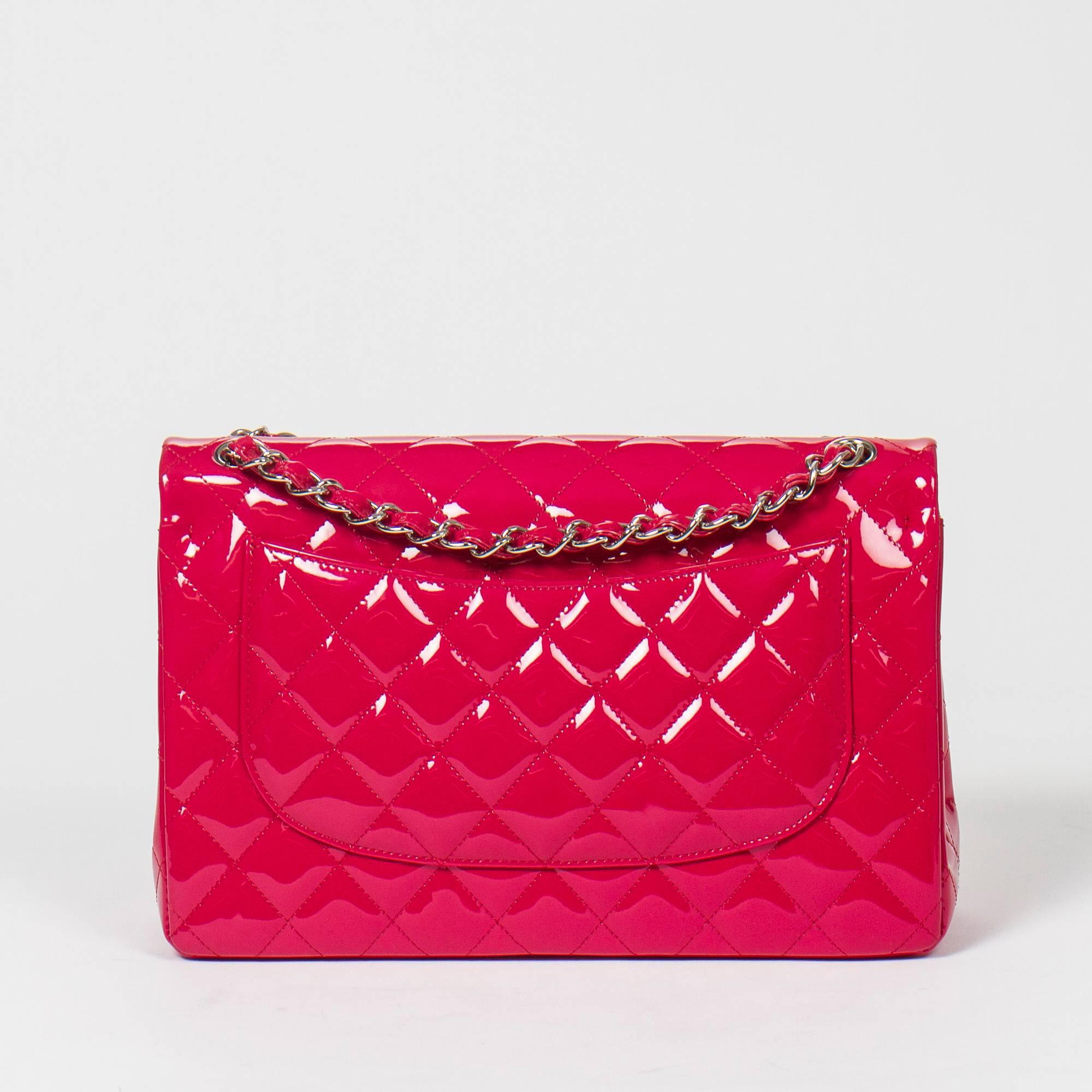 Chanel - Jumbo Fuschia Pink Quilted Patent Leather 1