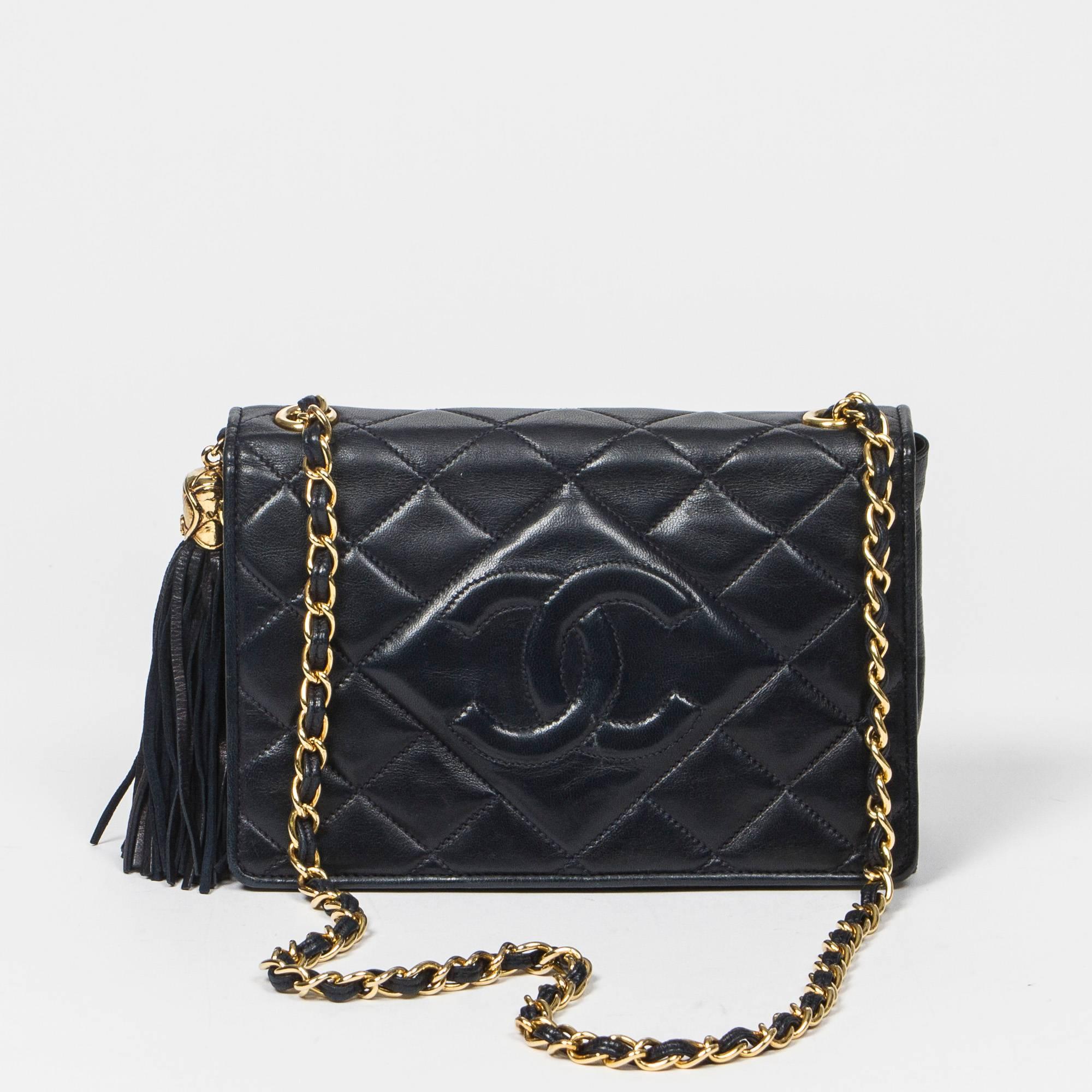 Flap Tassel Bag Navy Quilted Leather 2