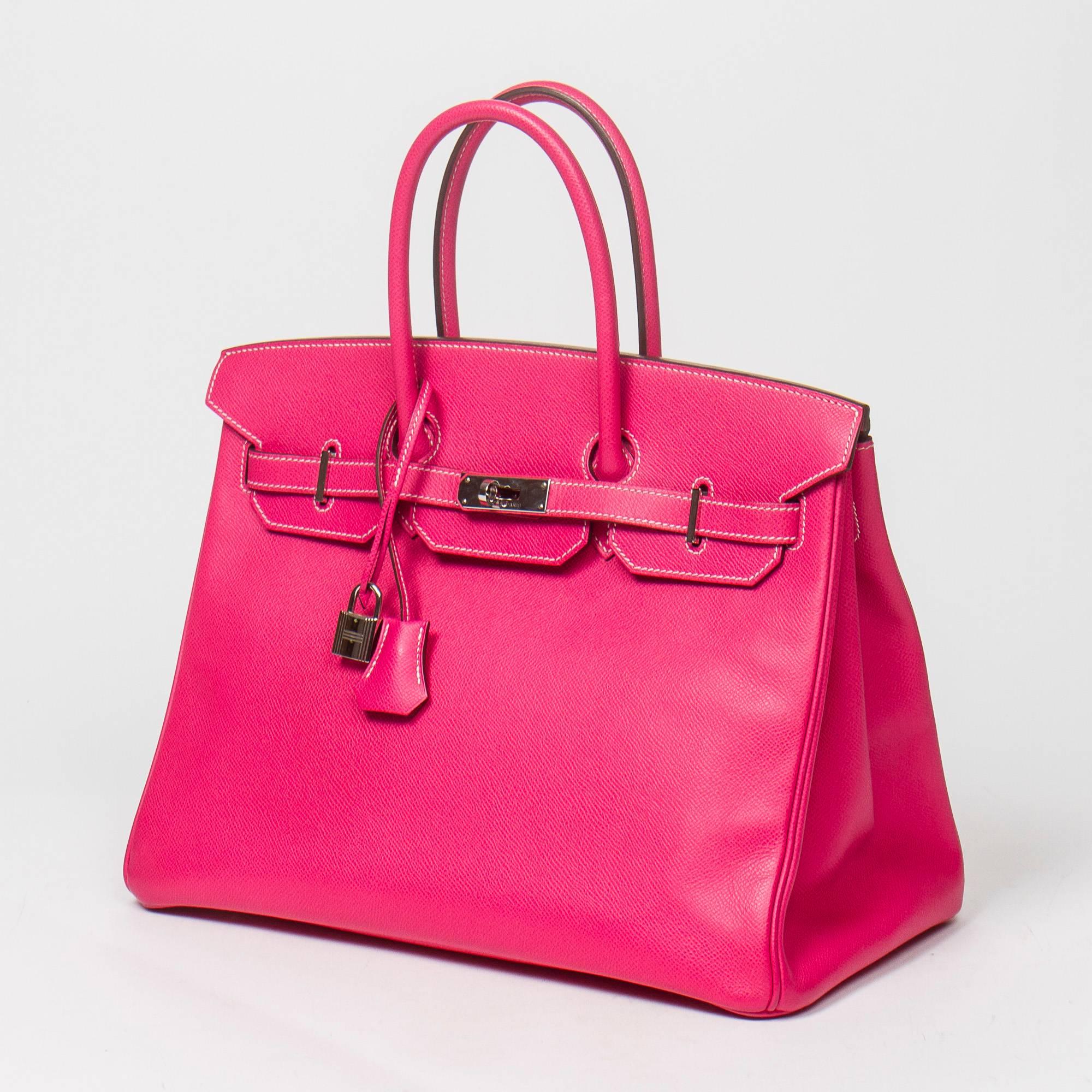 Pink Hermes Birkin 35 in Rose Tyrien Epsom Leather
