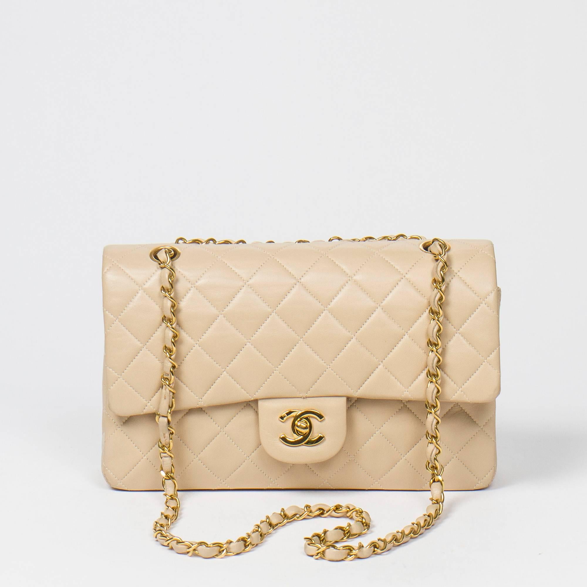Chanel Classic Double Flap in beige quilted calf leather 1