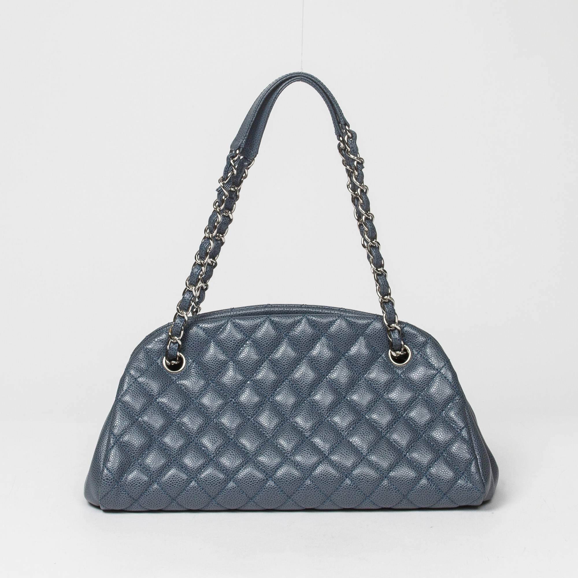 Women's Chanel Handbag in light blue caviar quilted calf leather