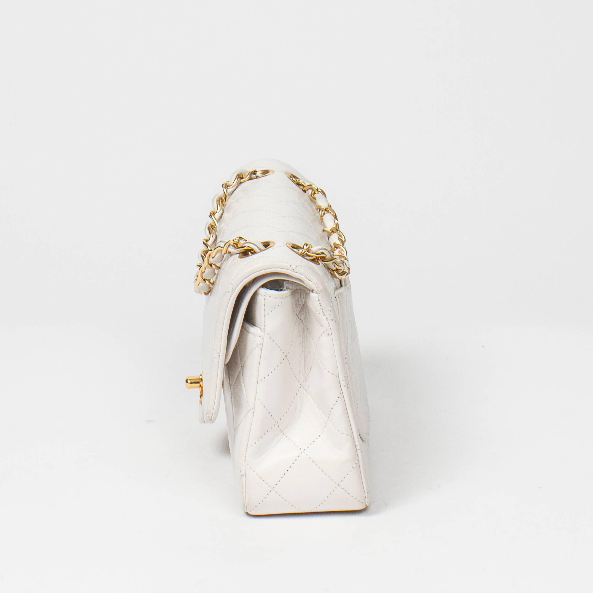 Gray Chanel Classic Double Flap in white quilted calf leather