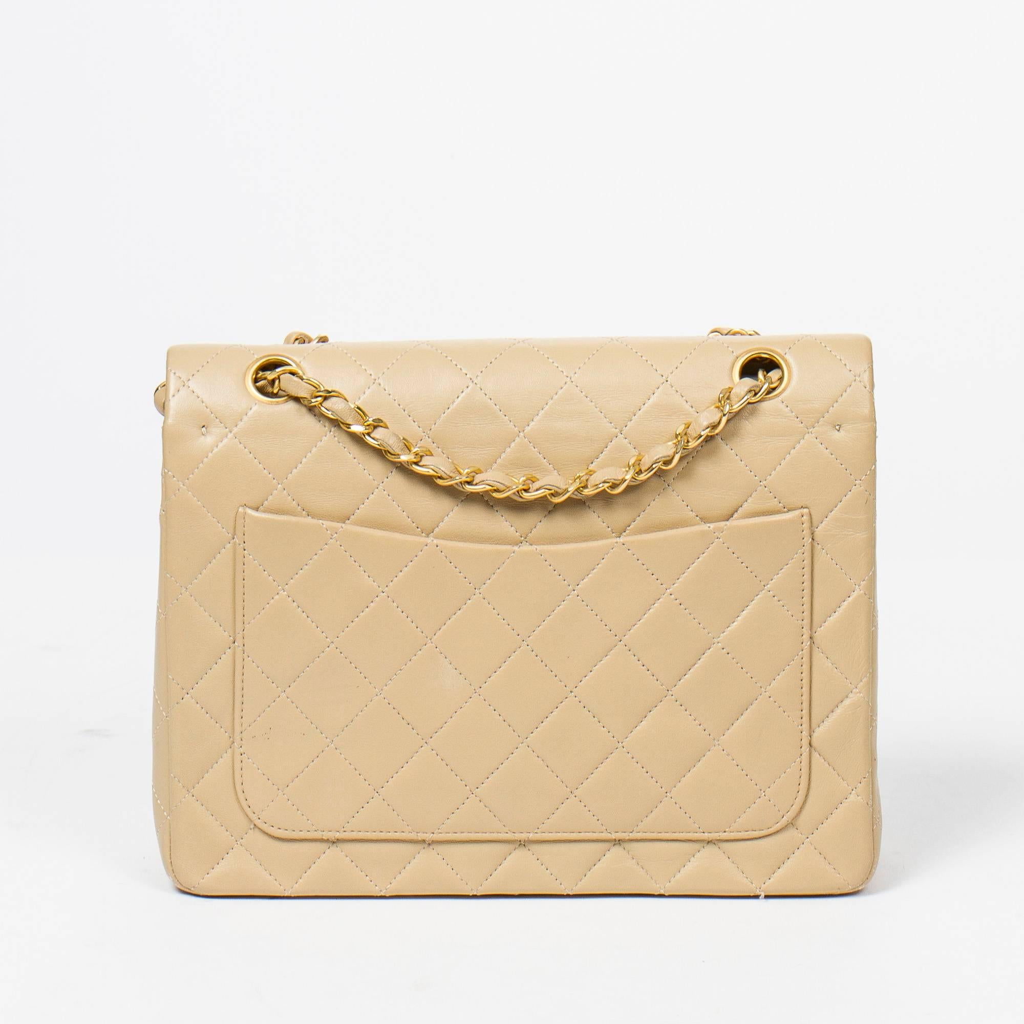 Chanel Tall Double Flap Beige Leather  1