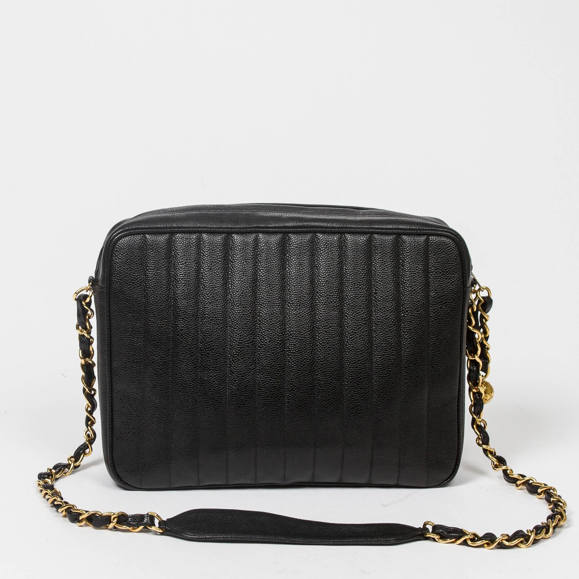 Chanel Zip Shoulder Bag Front Flap Pocket Black Leather  1