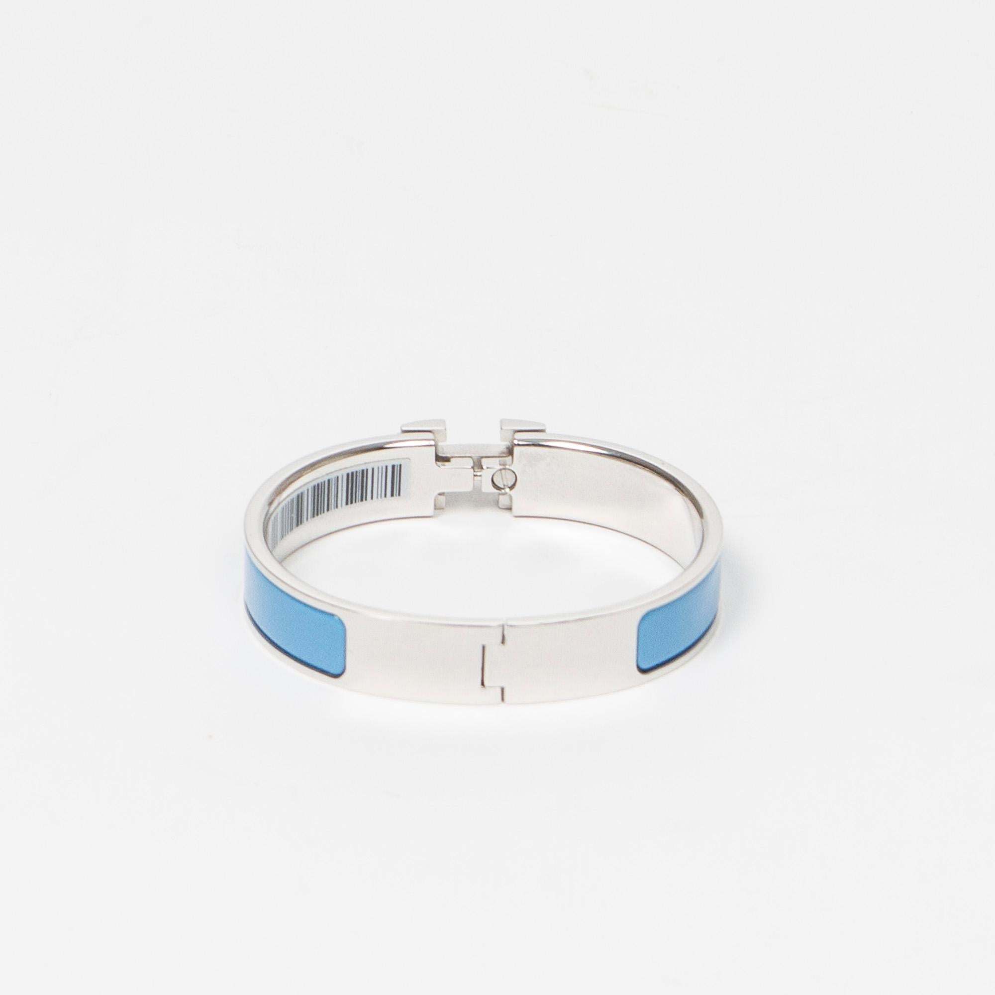 Bracelet Clic H Hermes in Light Blue The Production code is  and the product comes with Dustbag, BoxThis product is rated condition : AA which means Almost New : Excellent Condition, has barely been worn, no major flaws or use signs.. The retail