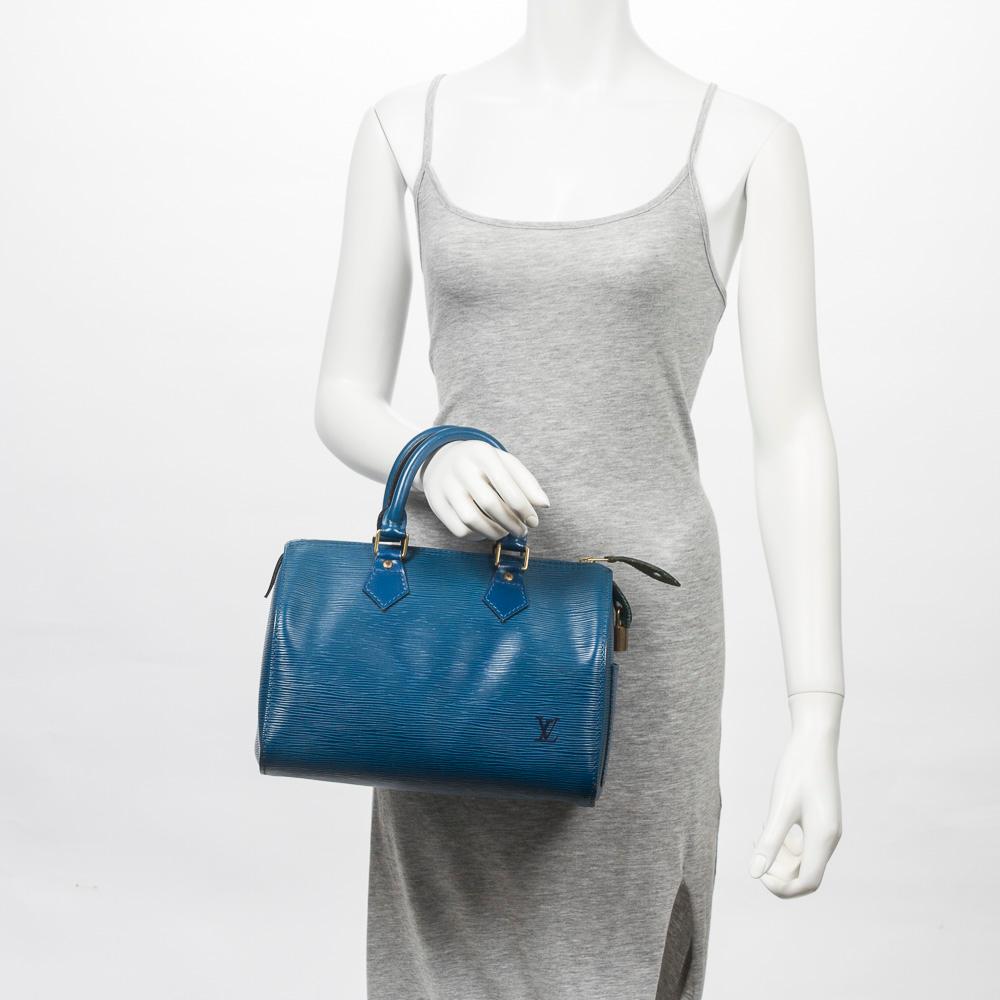 Louis Vuitton Speedy 25 Blue Calf Leather In Excellent Condition For Sale In Dublin, IE