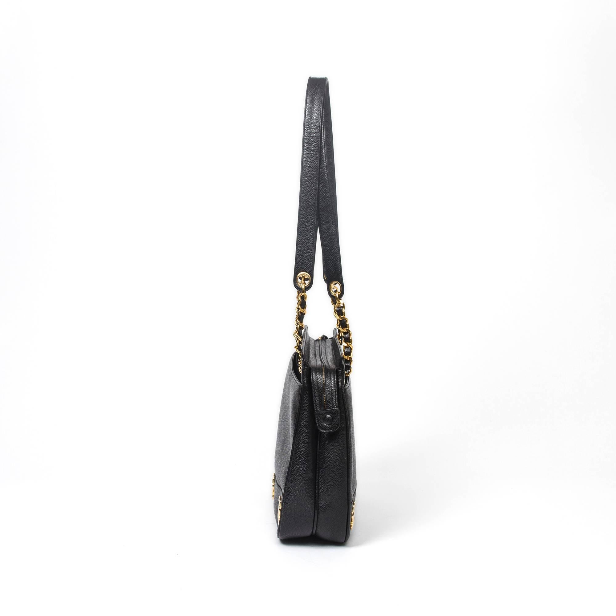 Women's Chanel Vintage Tote Bag 31cm Black Grained Leather