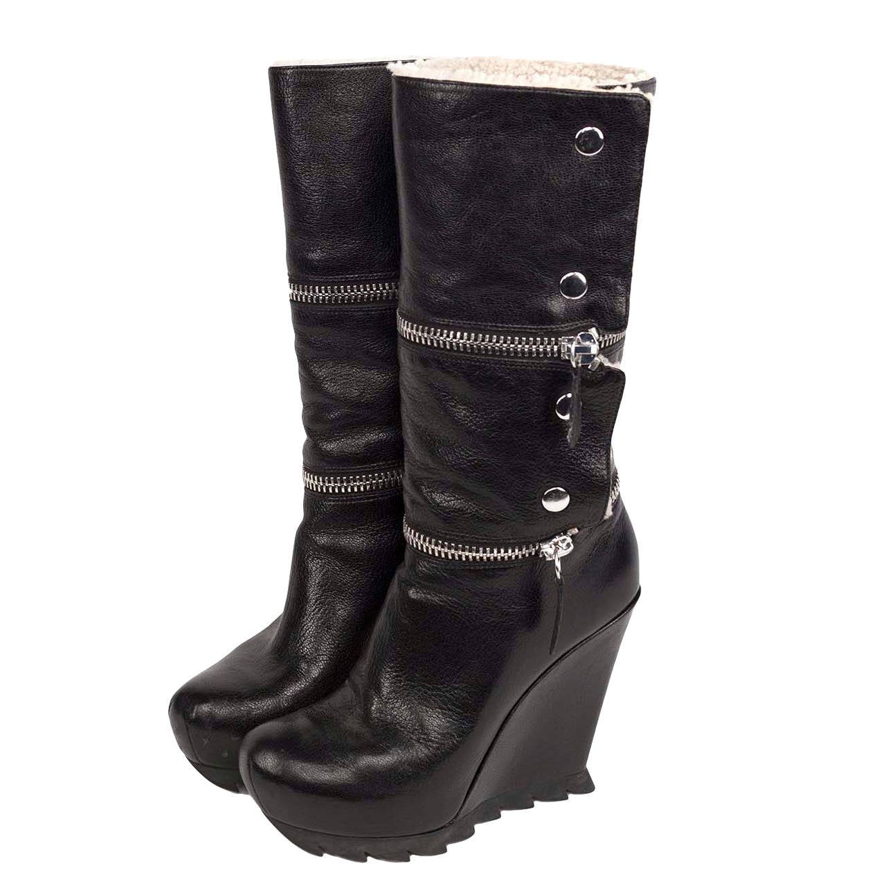 Camilla Skovgaard zippered leather ankle-high platform wedge boots