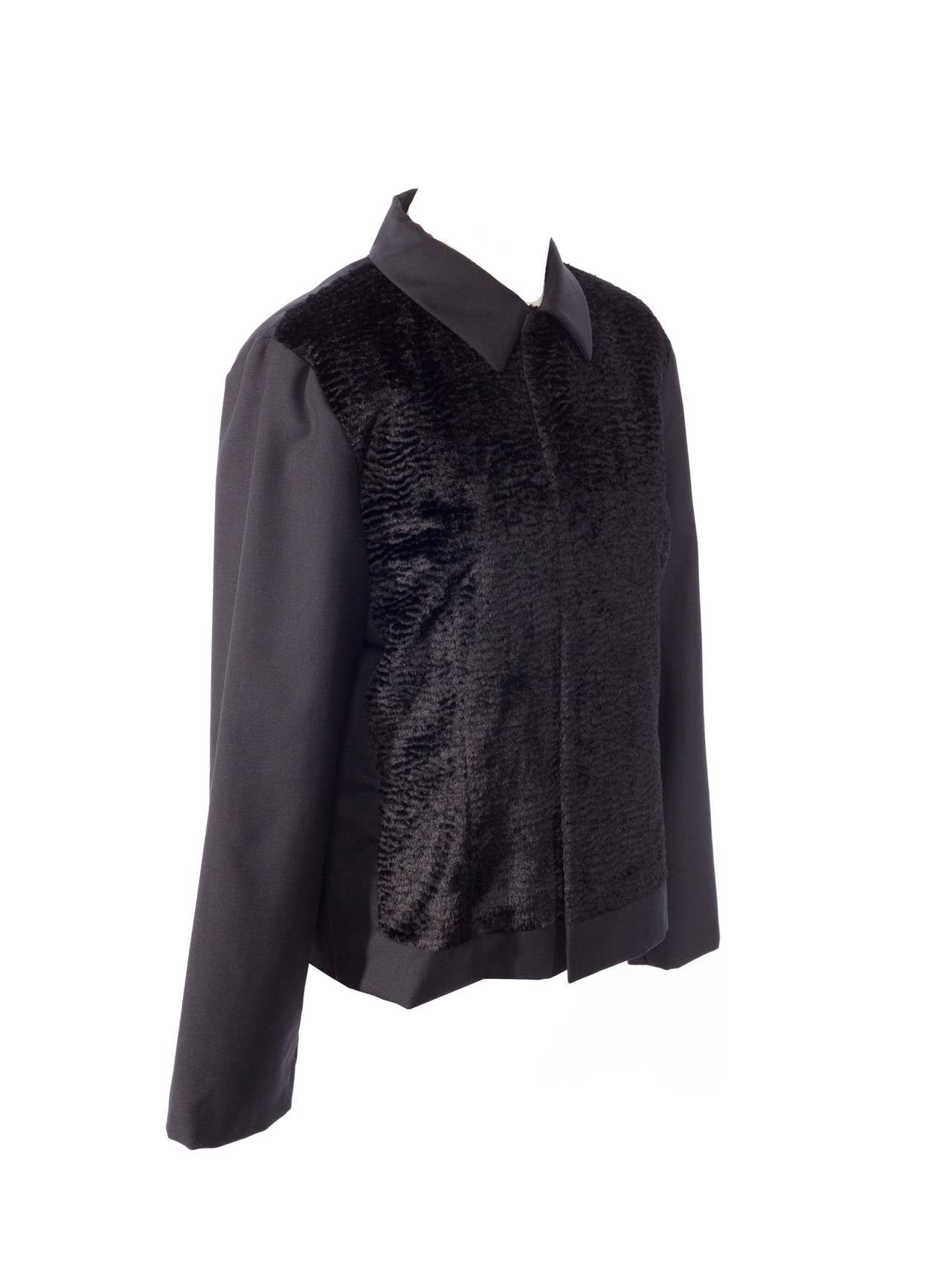 Comme des Garcons black wool jacket with velvet contrast front panel