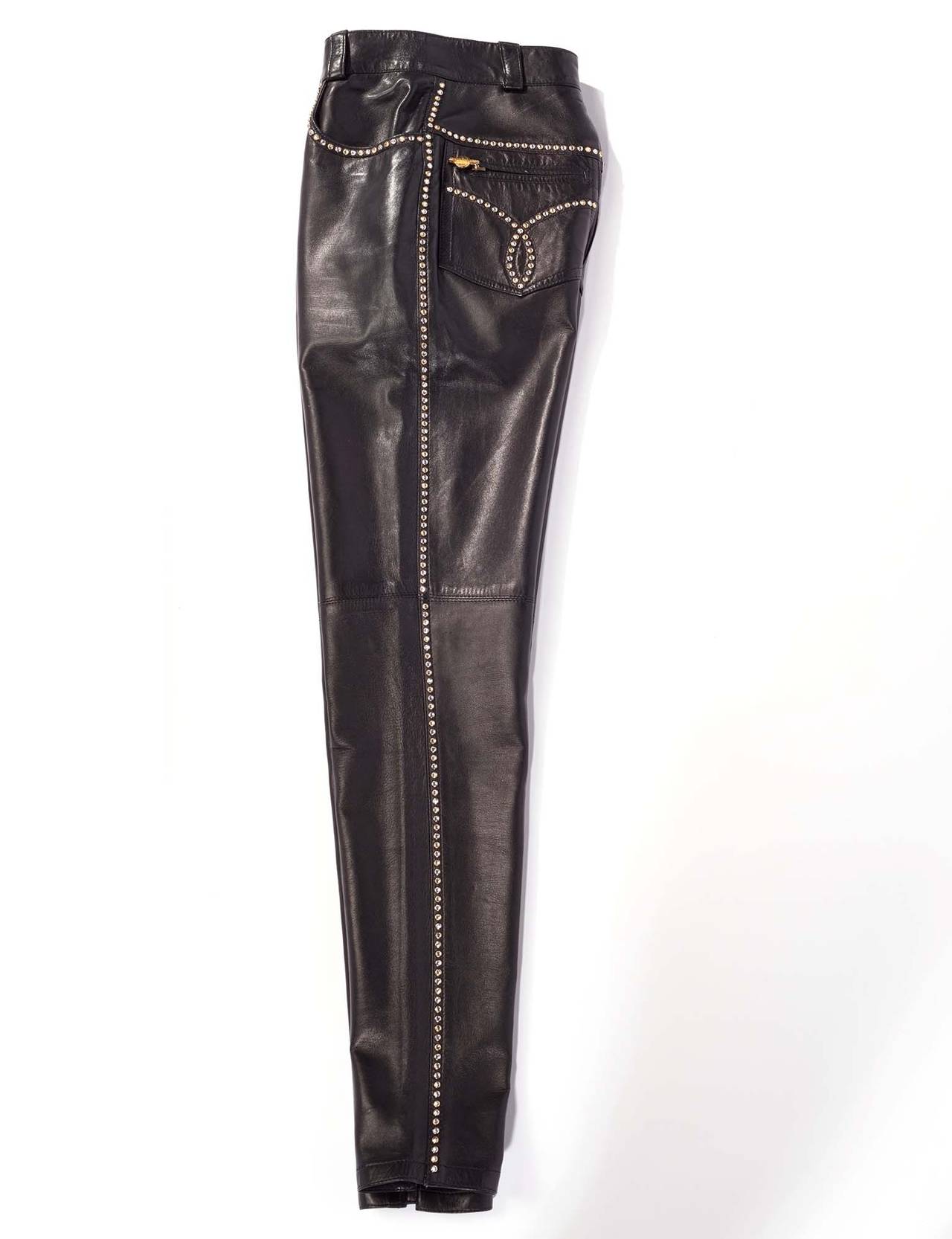 Gianni Versace Vintage leather studded high waisted pants In Excellent Condition In Berlin, DE