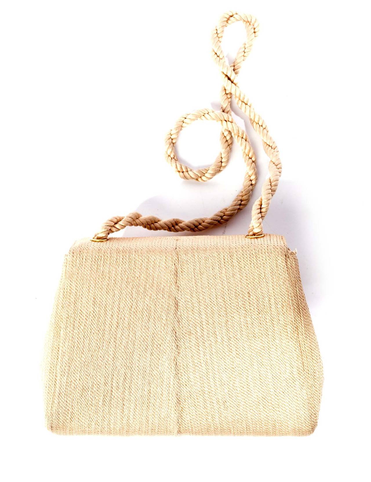 Beige Chanel Vintage beige rope purse with gold logo double CC closure