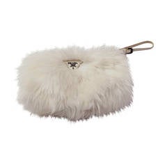 Prada White Faux Fur Clutch Bag