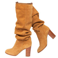 Chanel butter suede mustard boots with gold lining Sz 40.5