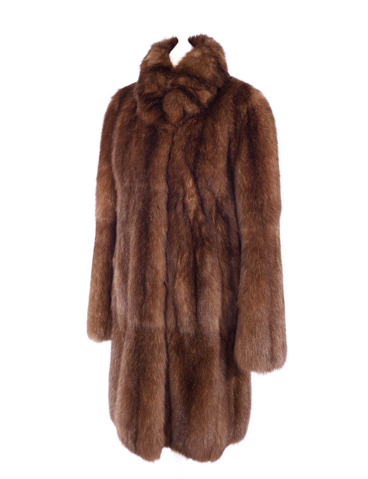 Slupinski Siberian white tipped sable fur coat. Sable fur is unique because it retains its smoothness in every direction it is stroked. The Coat has a basic shape with inside waist drawstring to make waist more fitted and elegant, drawstring at top