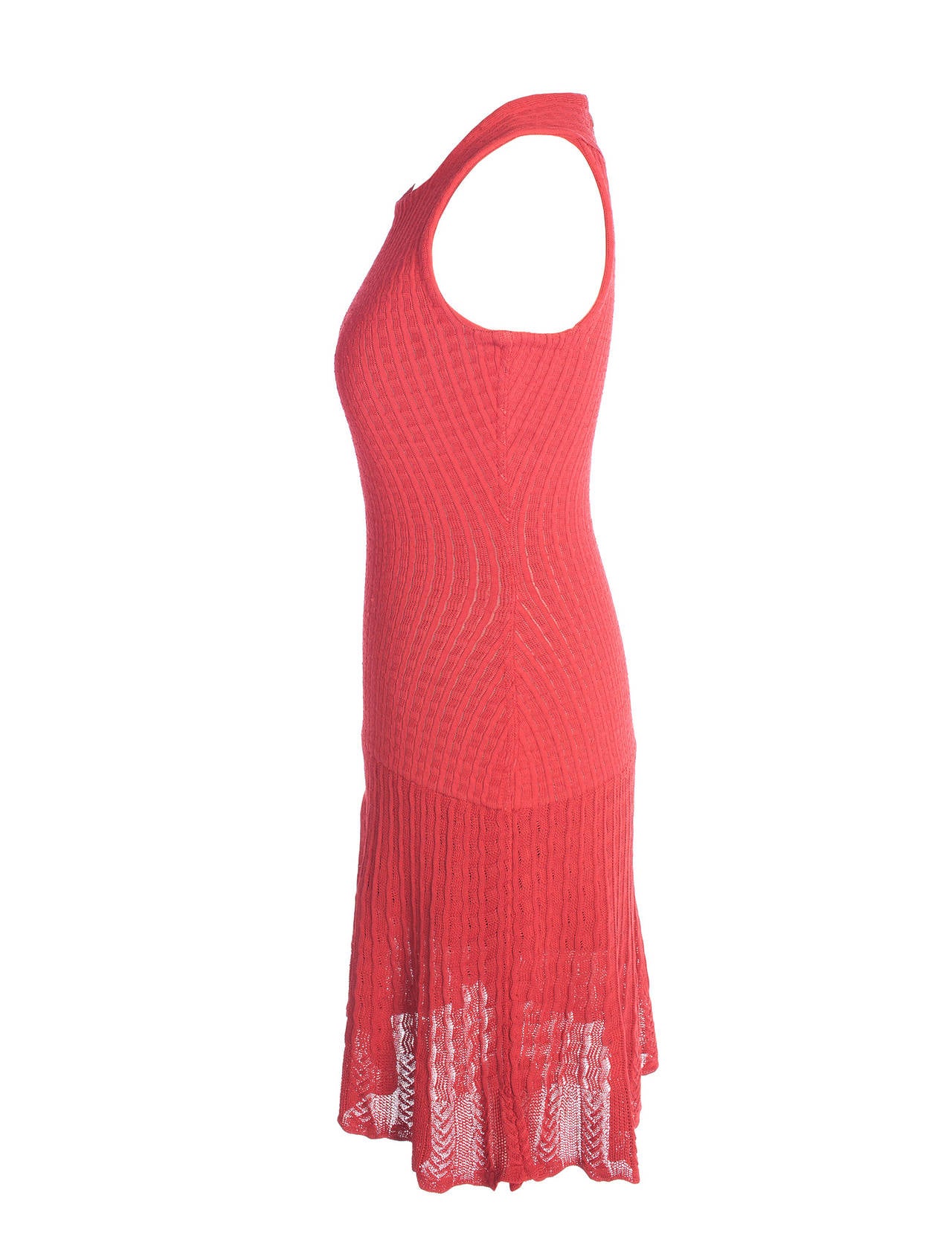 Red 90s Alaia knitted dress in salmon color, Sz. S