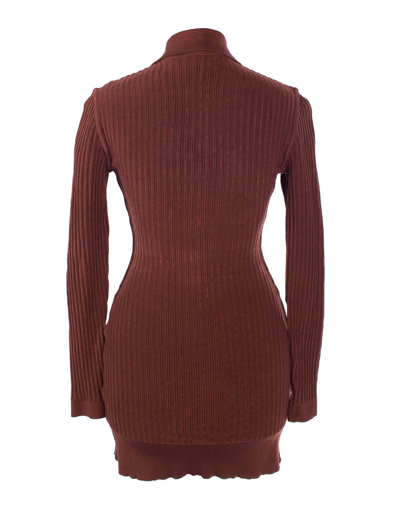 Brown 90s Alaia knitted dress in brown pointelle knit, Sz. L