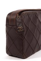 Chanel 90's brown leather cross stitch camera bag