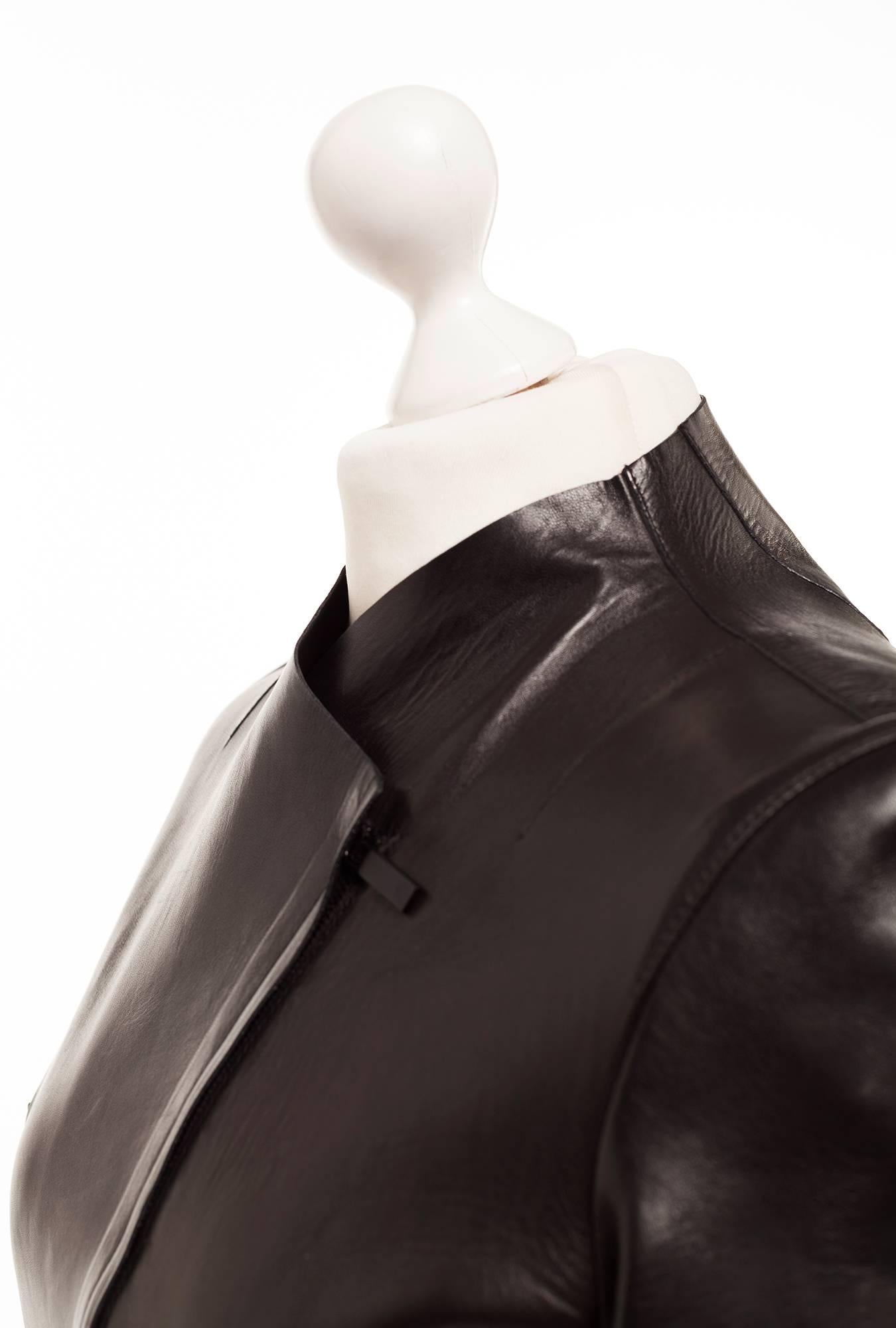 Women's Mid 90s Gucci by Tom Ford asymmetrical Leather Blazer, Sz. M