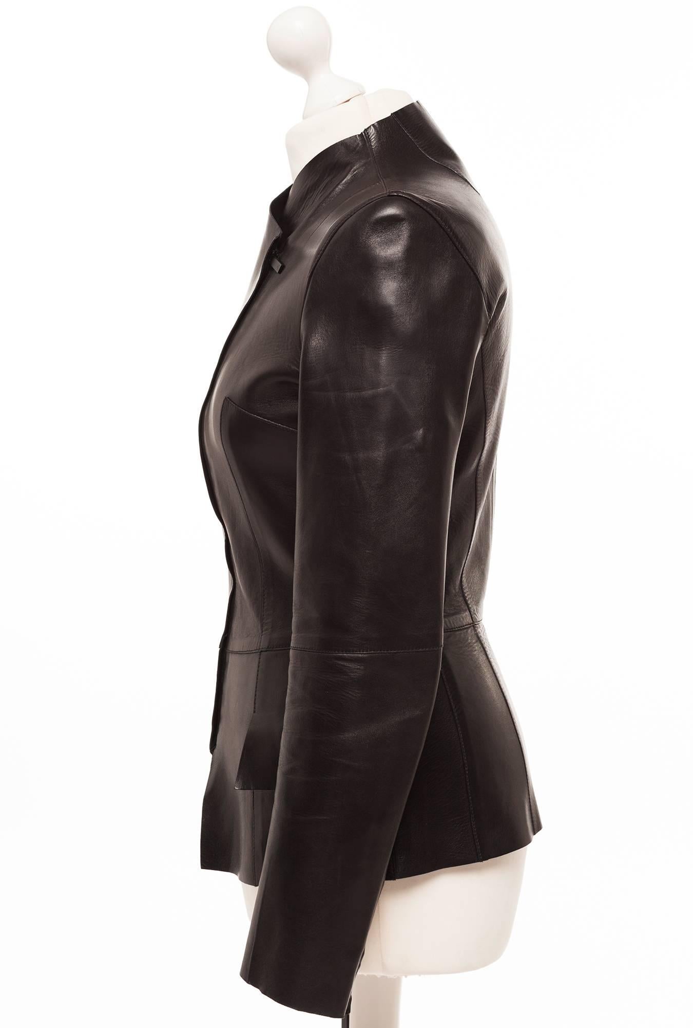 Mid 90s Gucci by Tom Ford asymmetrical Leather Blazer, Sz. M 1