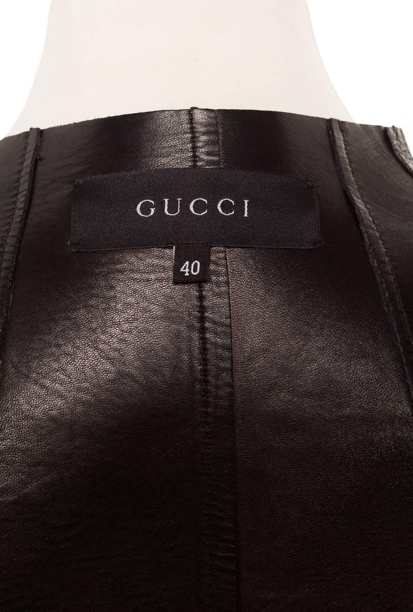 Mid 90s Gucci by Tom Ford asymmetrical Leather Blazer, Sz. M 5