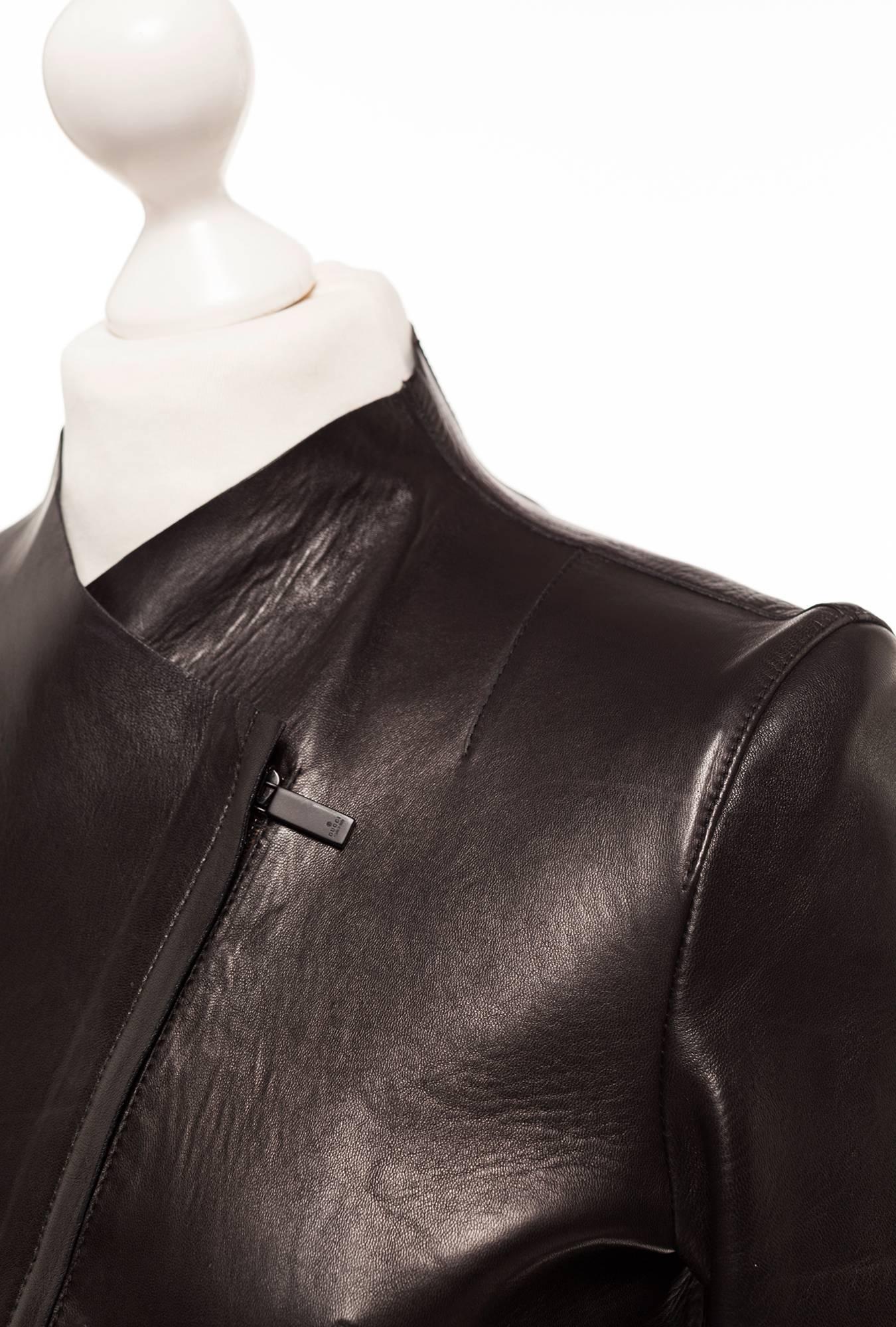 Mid 90s Gucci by Tom Ford asymmetrical Leather Blazer, Sz. M 3
