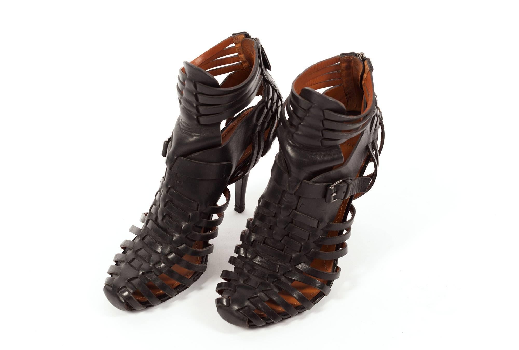Black Givenchy by Ricardo Tisci leather strap gladiator heels, Sz. 8.5