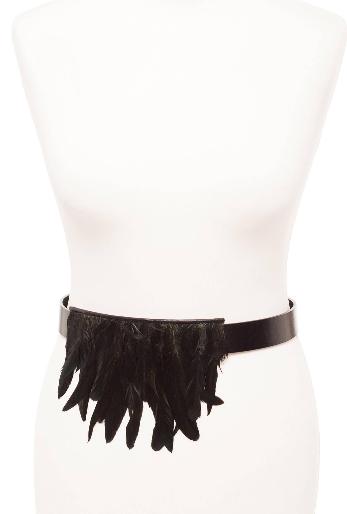 Martin Margiela leather belt with feather front detail, Sz. M 2