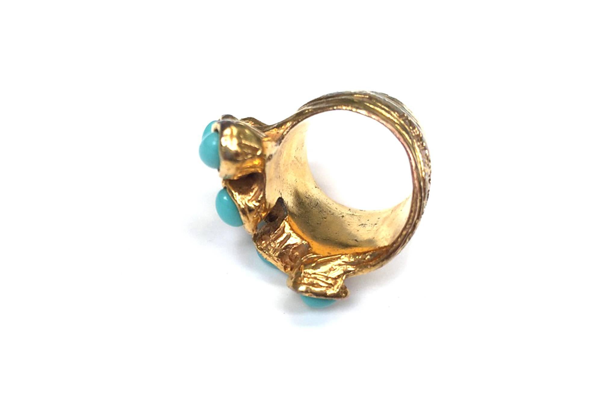 Yves Saint Laurent by Stefano Pilati gold ring w. turquoise stone, Sz 7 1