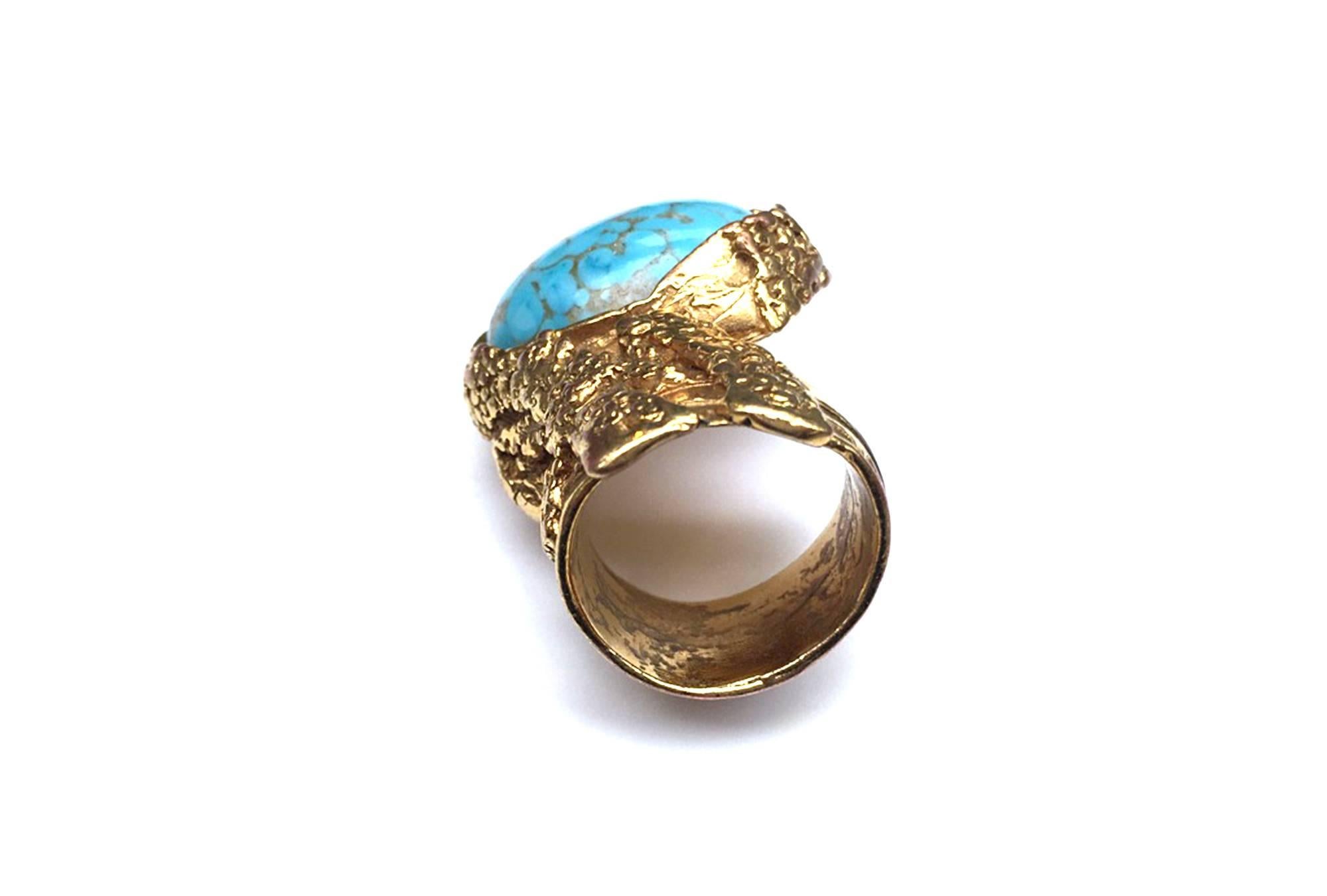Yves Saint Laurent by Stefano Pilati gold ring w. turquios stone, Sz 9 1