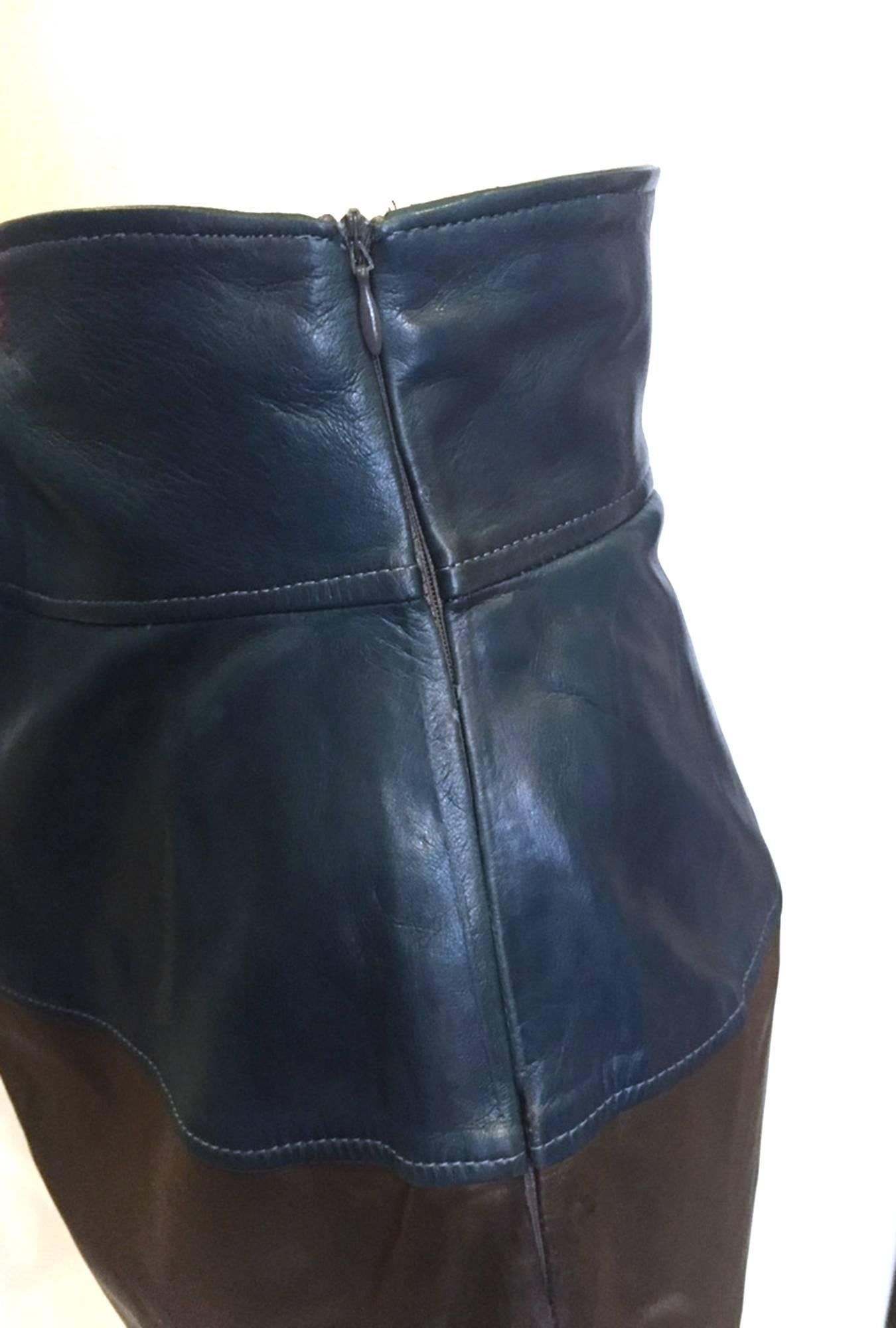 Women's 70's Yves Saint Laurent leather two tone skirt, Sz. S