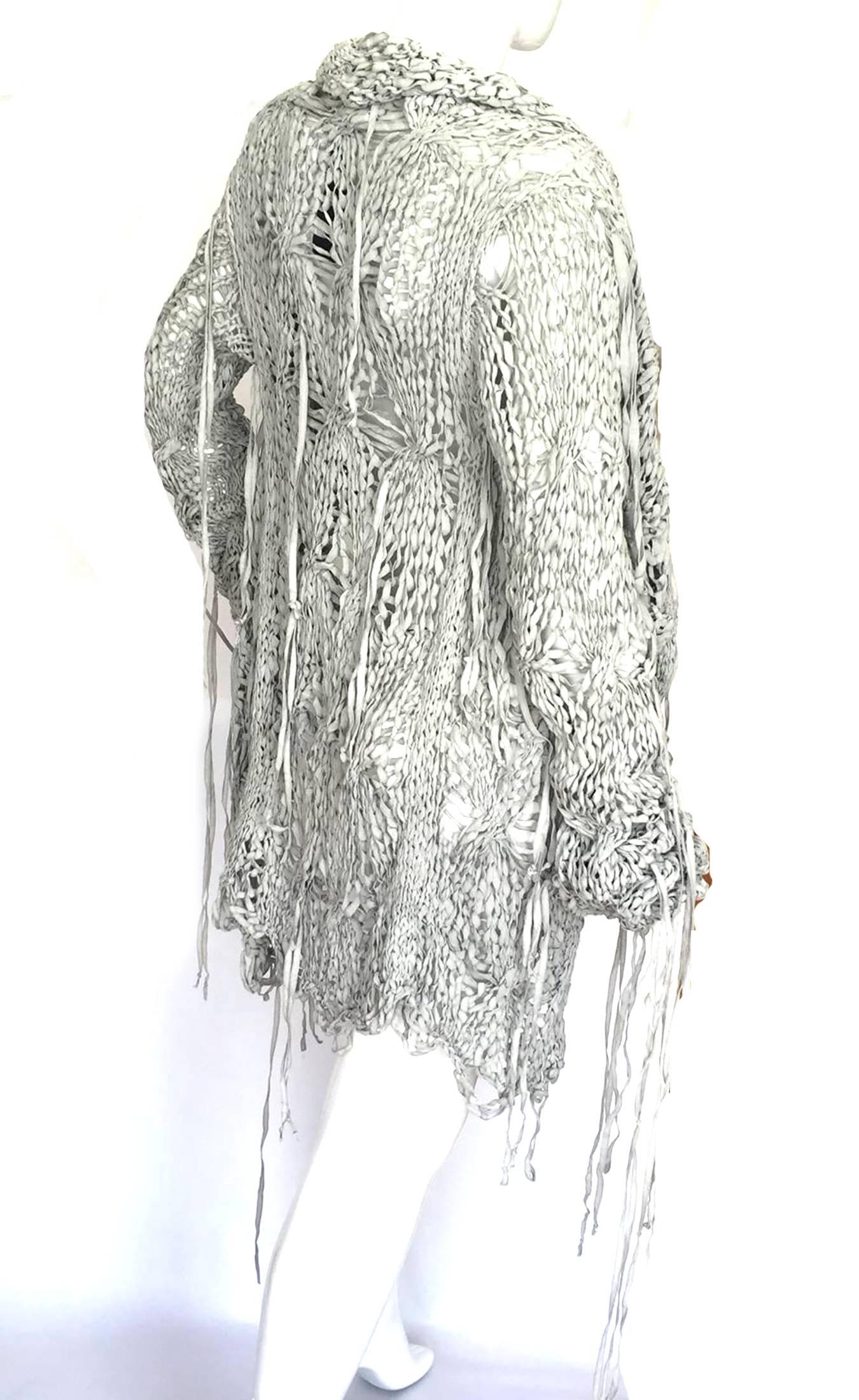 Gareth Pugh Fall 2010 oversized hand knitted abstract light grey cardigan. Sz M For Sale 1