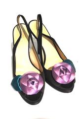 Prada black satin high heels w rose